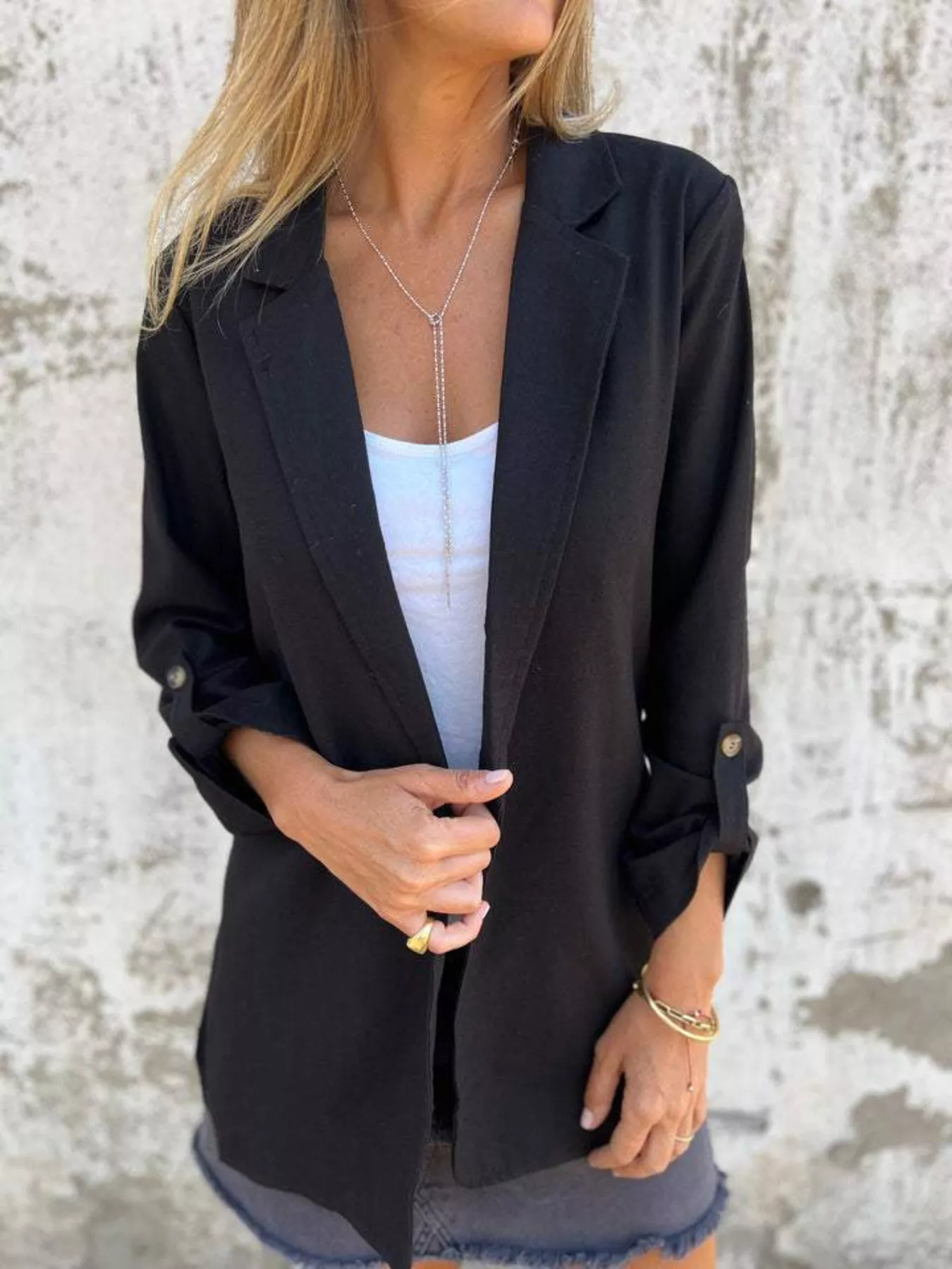 Full Size Lapel Collar Long Sleeve Blazer Plus Size - Image 4