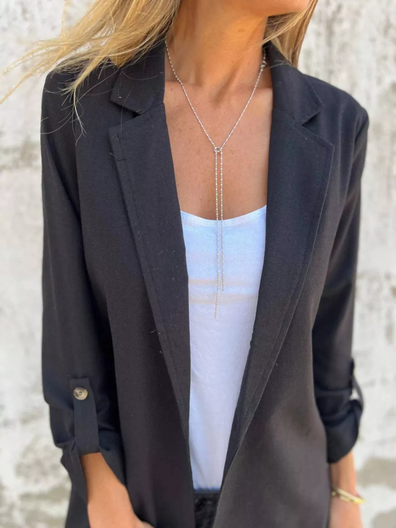 Full Size Lapel Collar Long Sleeve Blazer Plus Size - Image 5