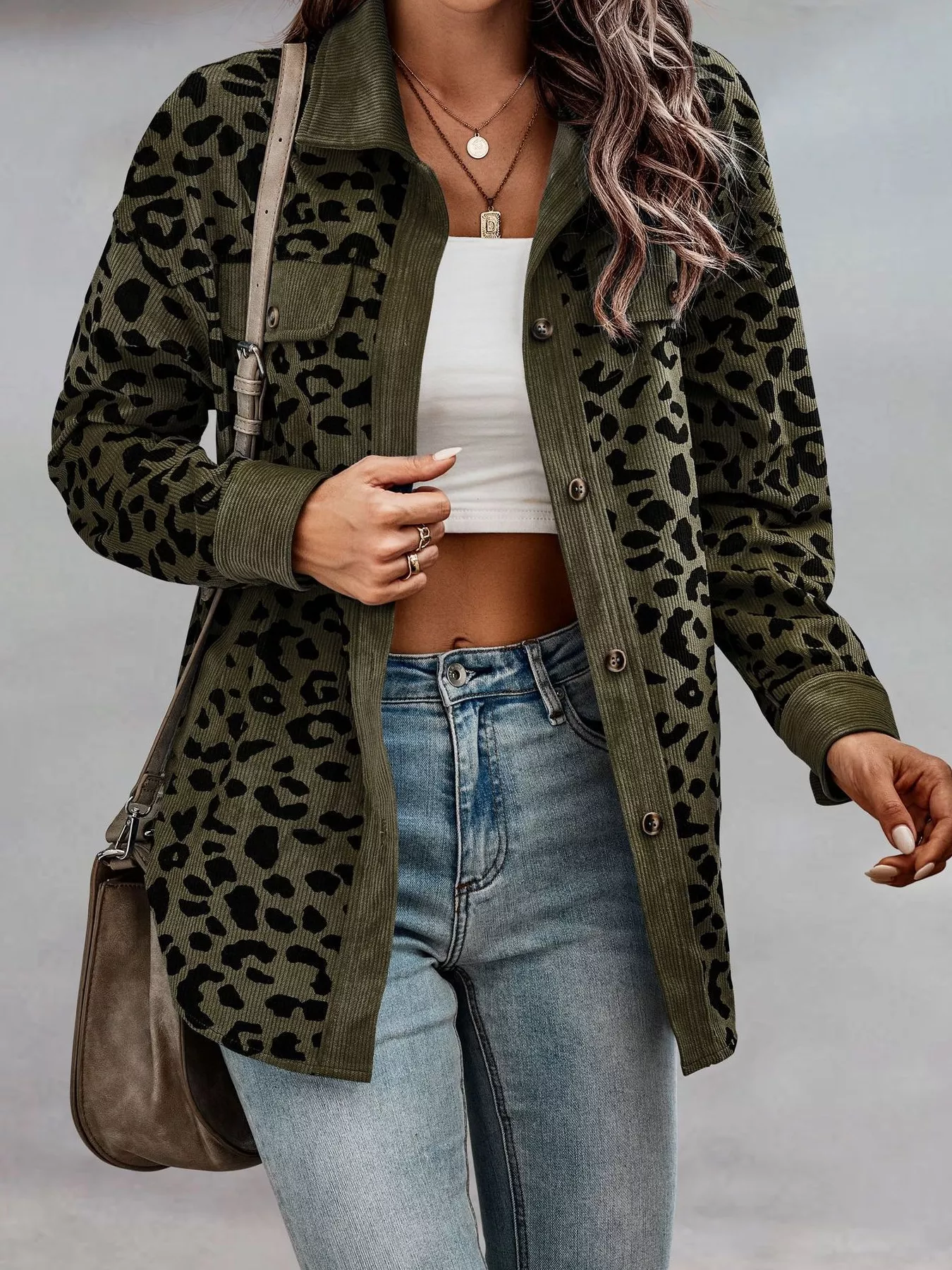 Full Size Leopard Print Button-Down Jacket Plus Size - Image 10