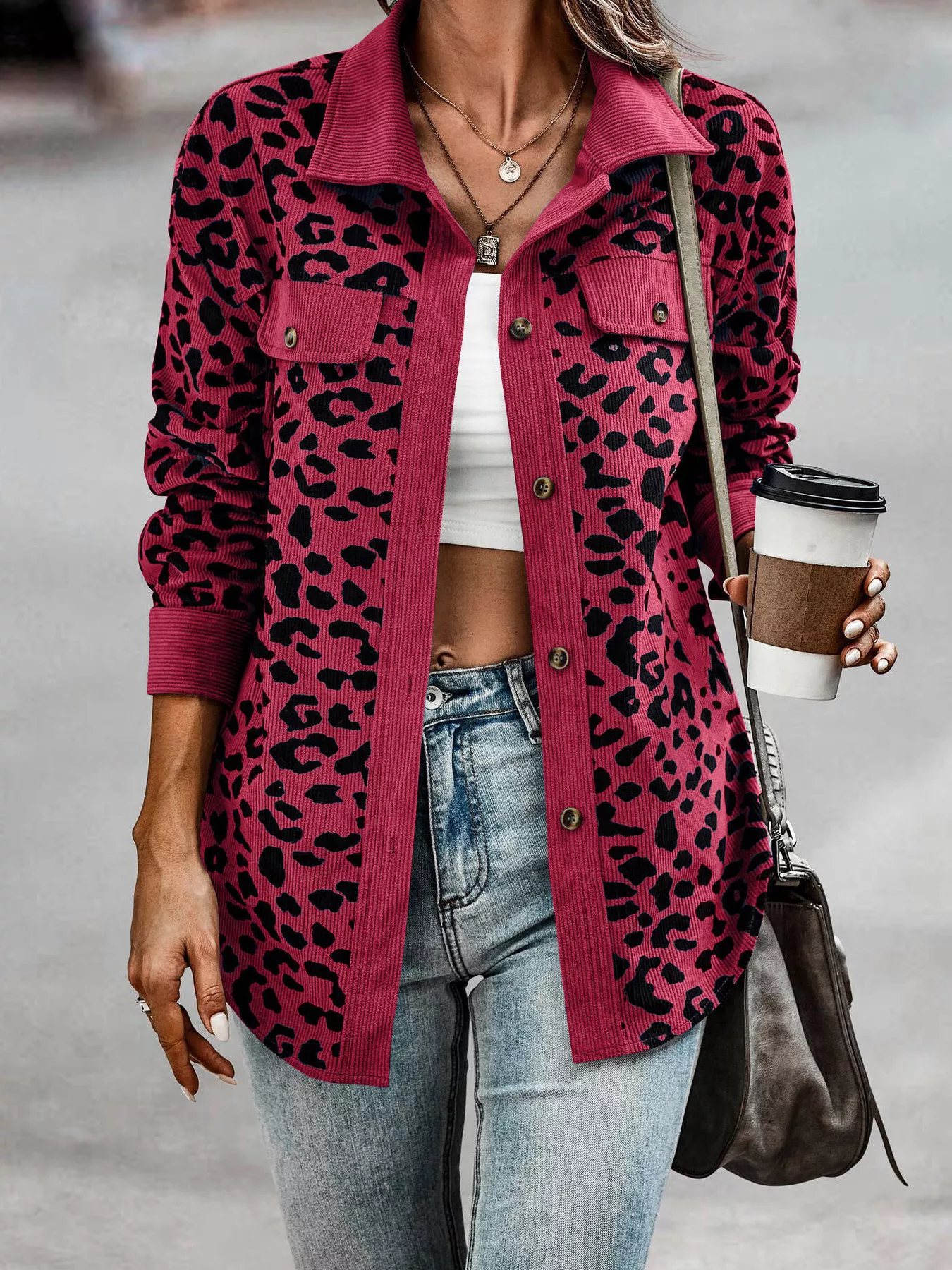 Full Size Leopard Print Button-Down Jacket Plus Size - Image 19