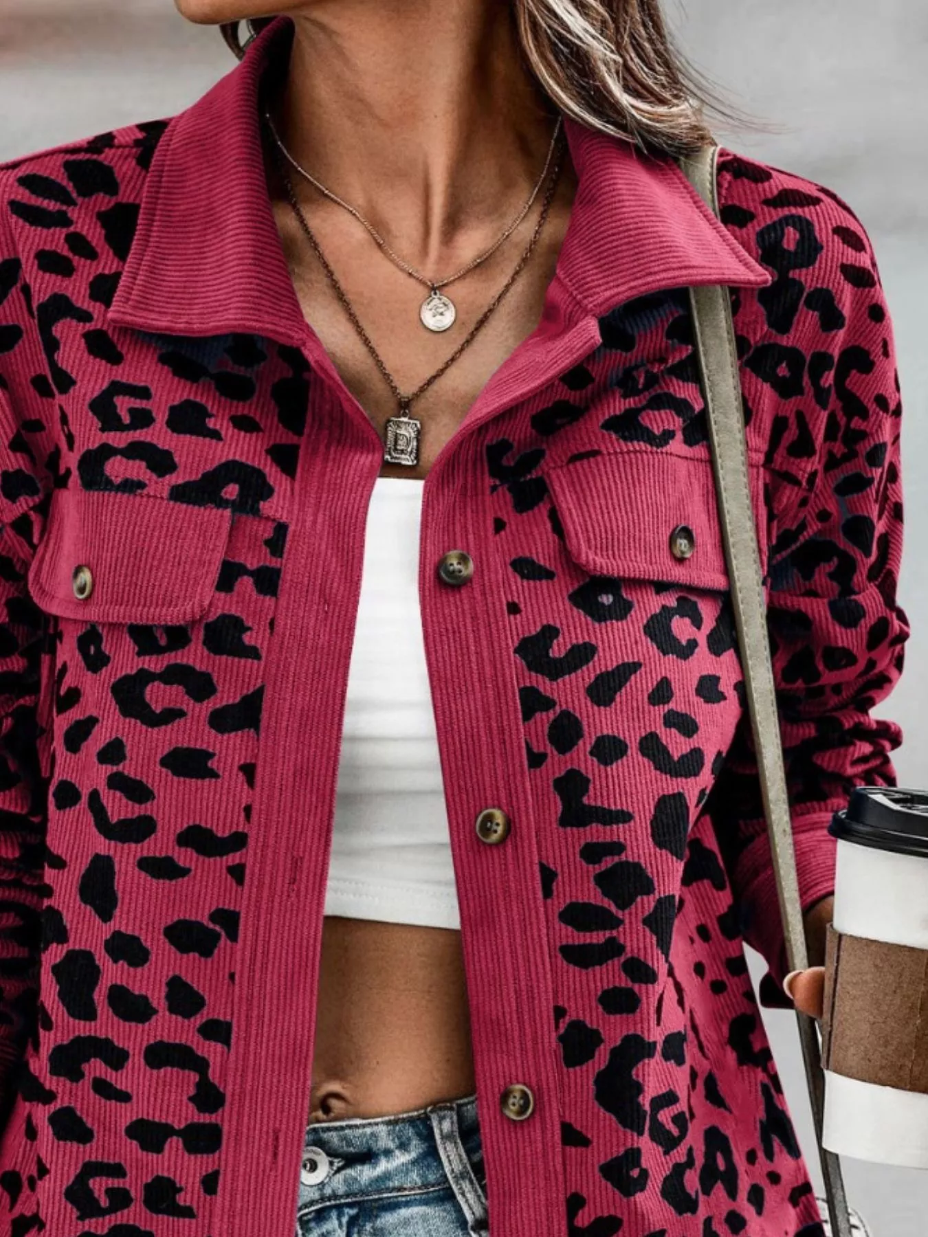 Full Size Leopard Print Button-Down Jacket Plus Size - Image 20