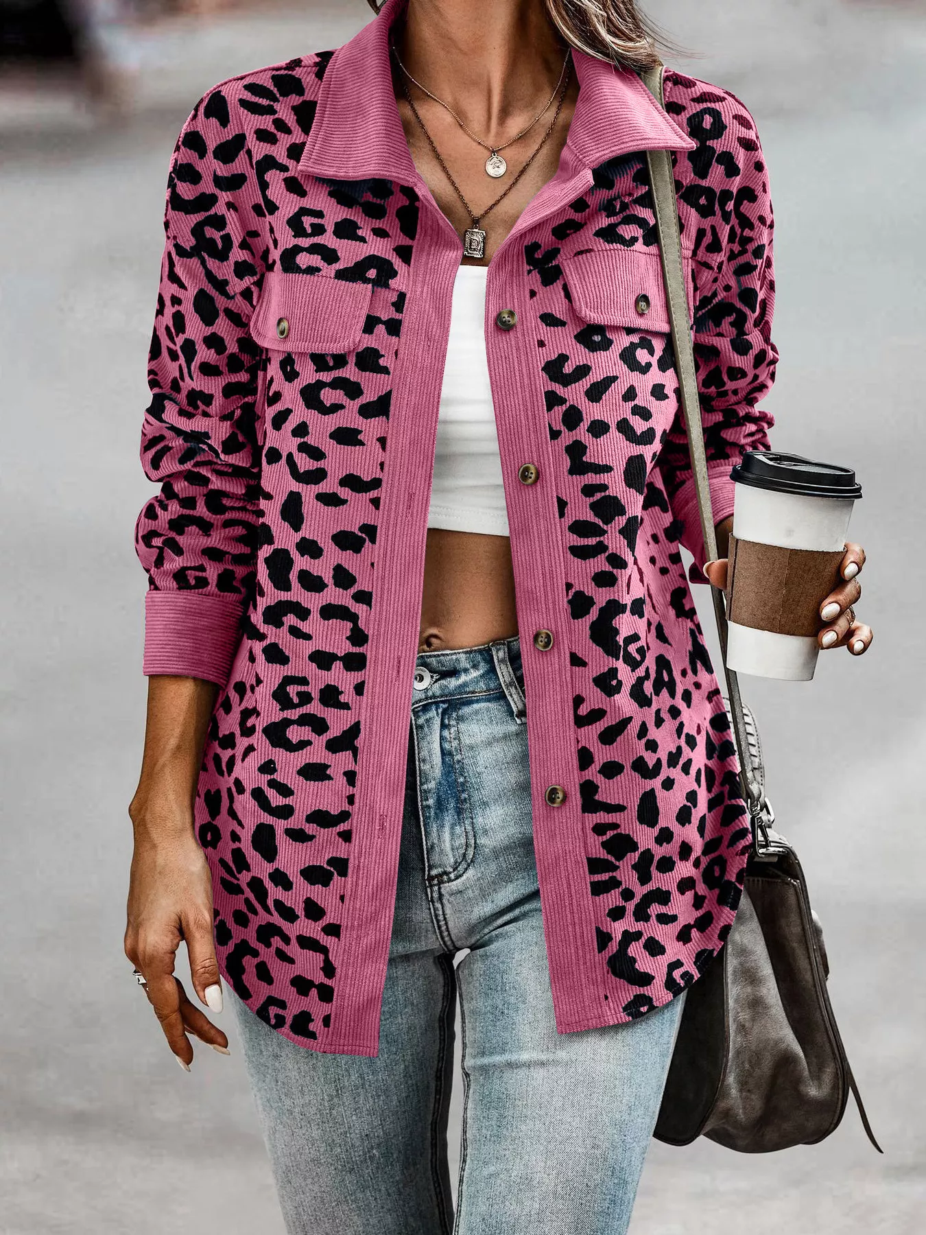 Full Size Leopard Print Button-Down Jacket Plus Size - Image 22
