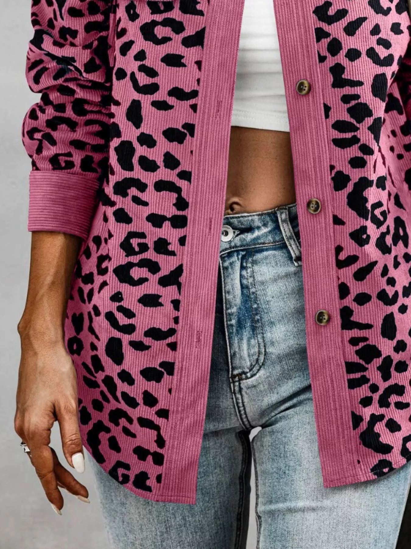 Full Size Leopard Print Button-Down Jacket Plus Size - Image 23