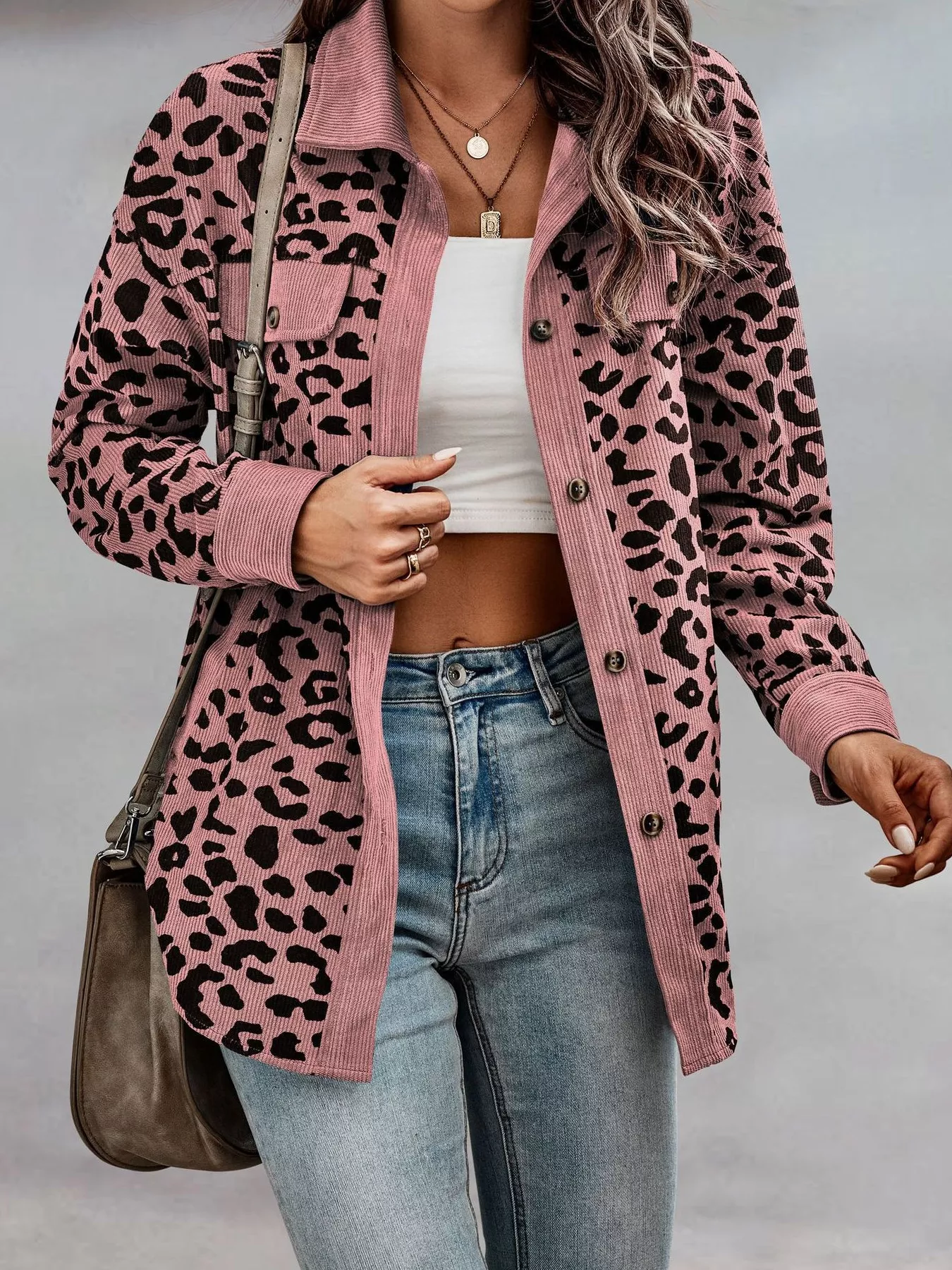Full Size Leopard Print Button-Down Jacket Plus Size - Image 25