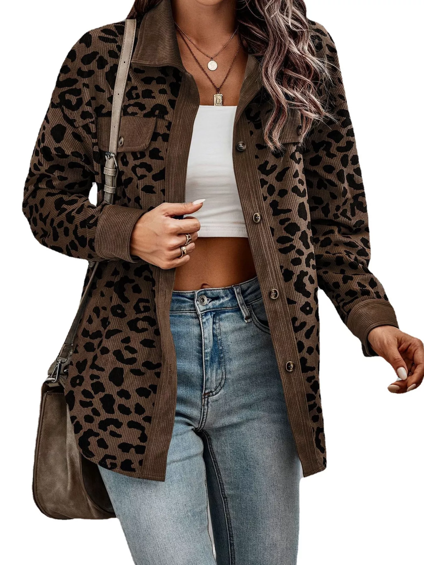 Full Size Leopard Print Button-Down Jacket Plus Size - Image 5