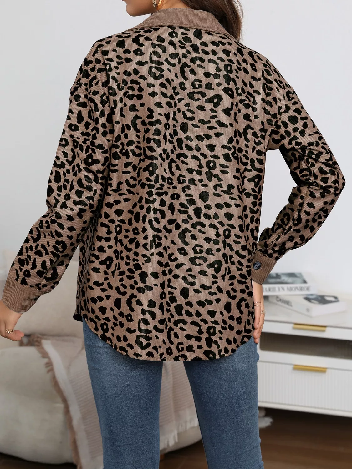 Full Size Leopard Print Button-Down Jacket Plus Size - Image 6