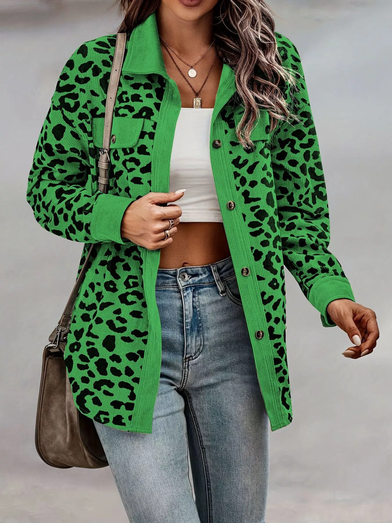 Full Size Leopard Print Button-Down Jacket Plus Size - Image 8
