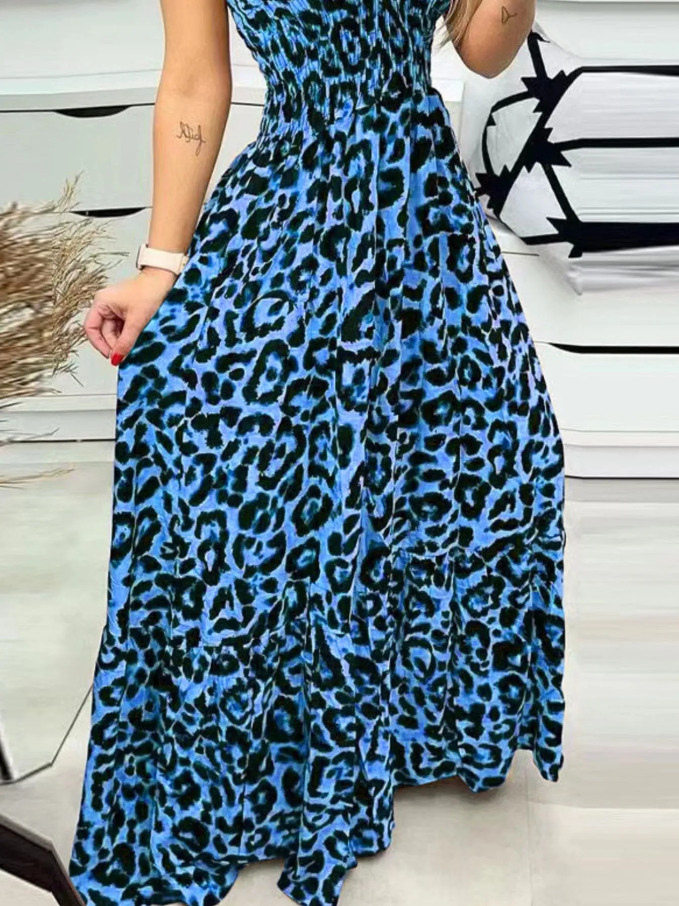 Full Size Leopard Print Spaghetti Strap Maxi Dress Plus Size - Image 13