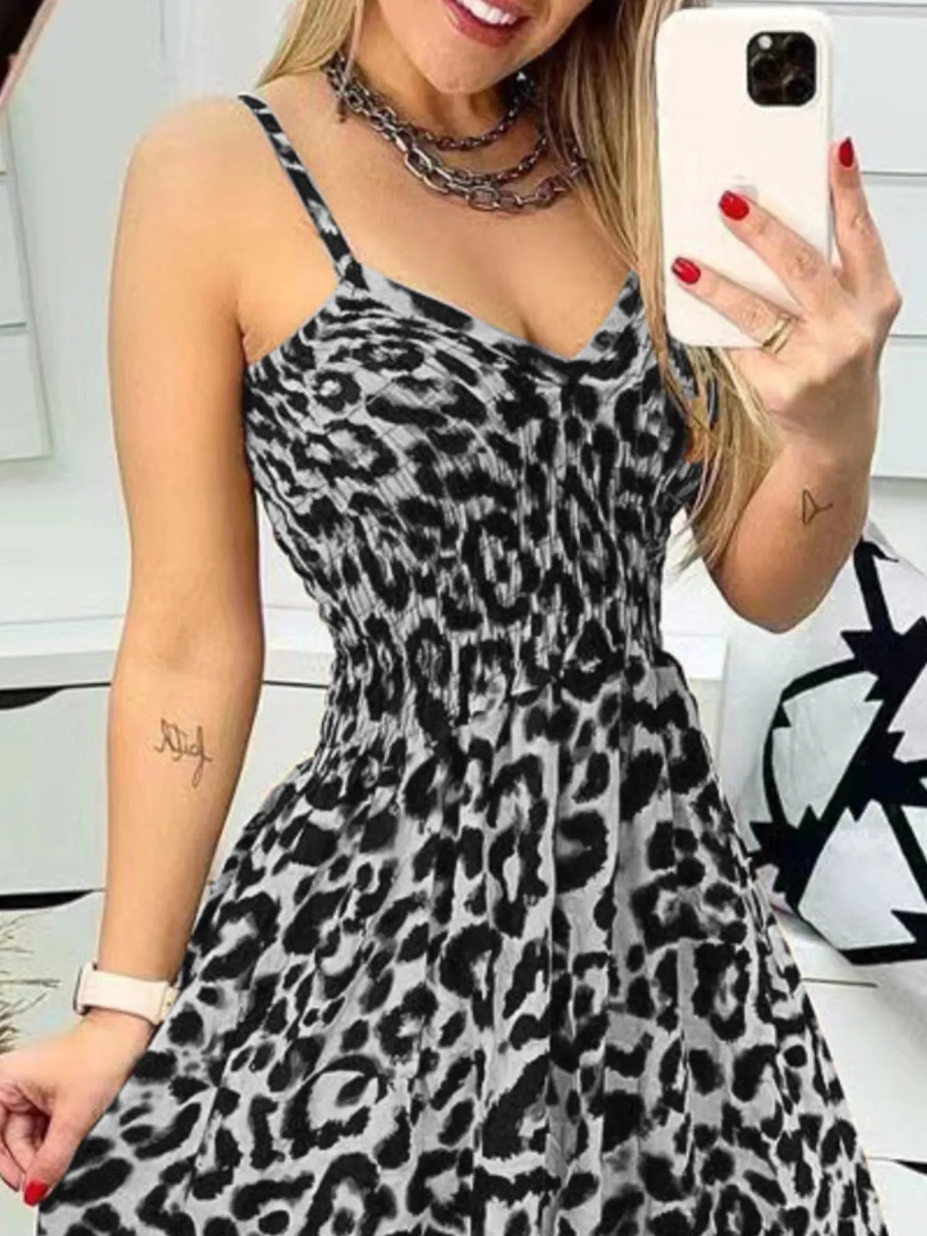Full Size Leopard Print Spaghetti Strap Maxi Dress Plus Size - Image 18