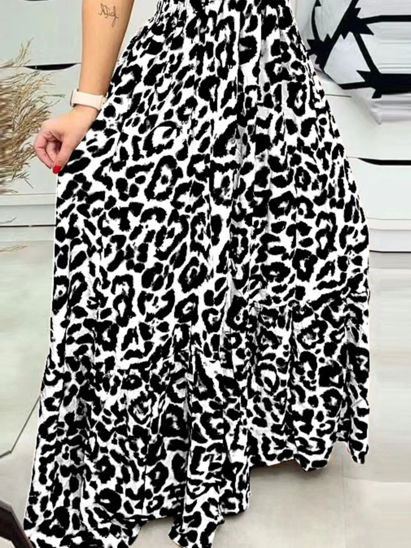 Full Size Leopard Print Spaghetti Strap Maxi Dress Plus Size - Image 3