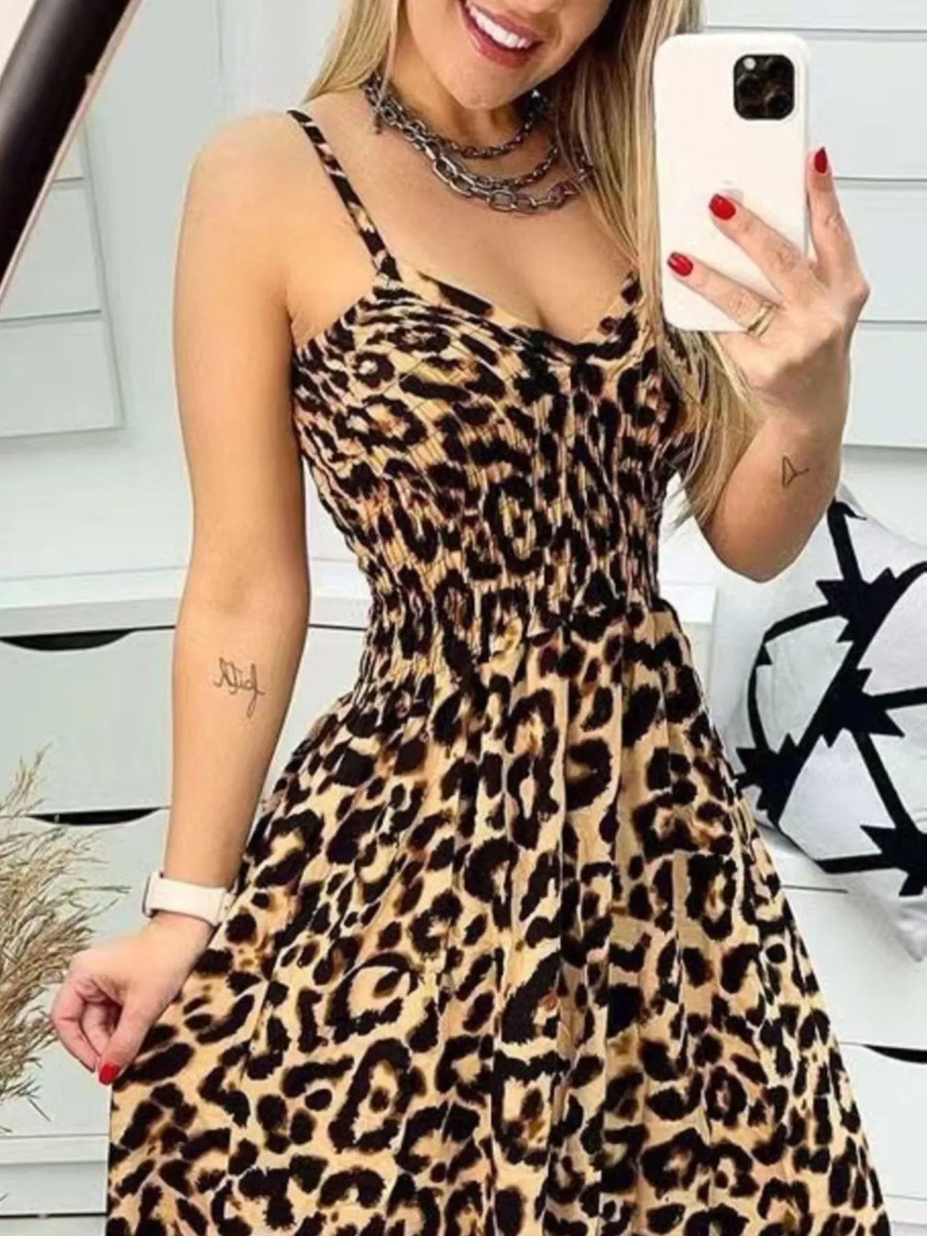 Full Size Leopard Print Spaghetti Strap Maxi Dress Plus Size - Image 8