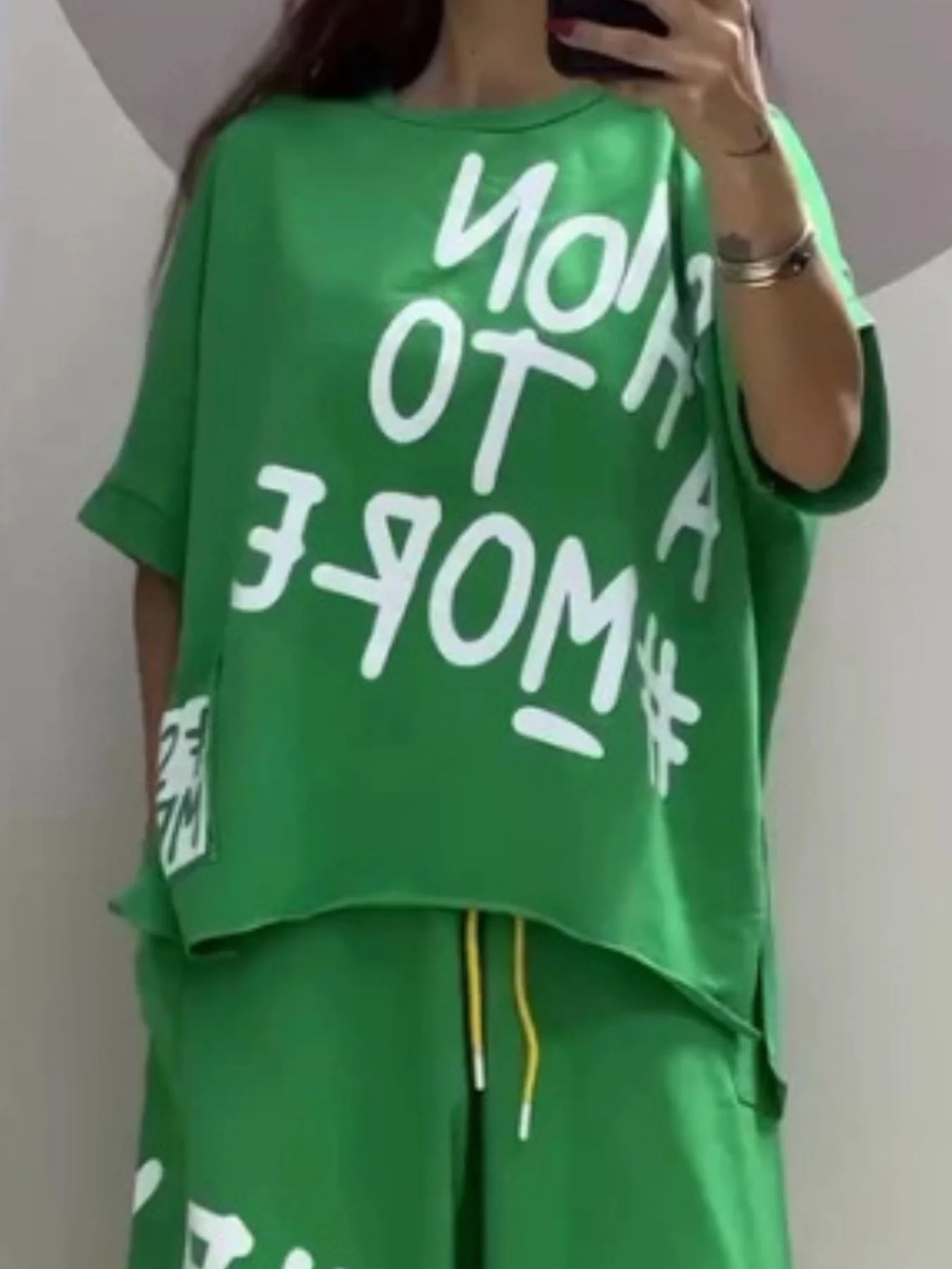 Full Size Letter Round Neck Tee and Drawstring Pants Set Plus Size - Image 2