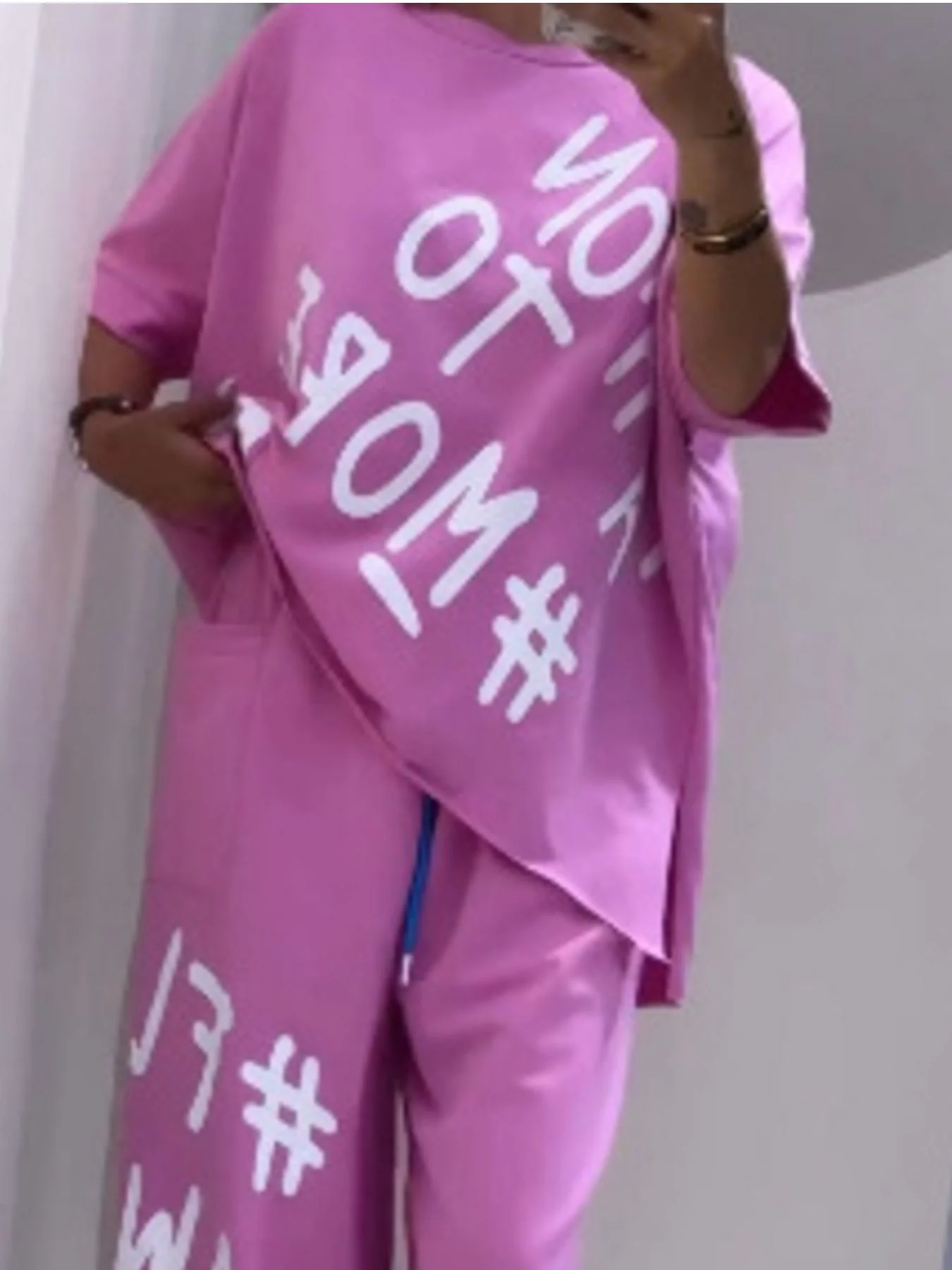 Full Size Letter Round Neck Tee and Drawstring Pants Set Plus Size - Image 8