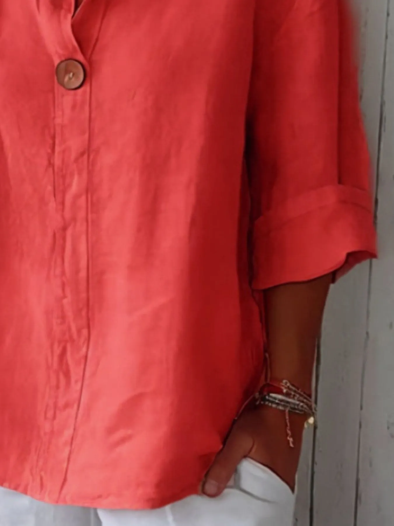 Full Size Linen Blend Notched Blouse Plus Size - Image 15