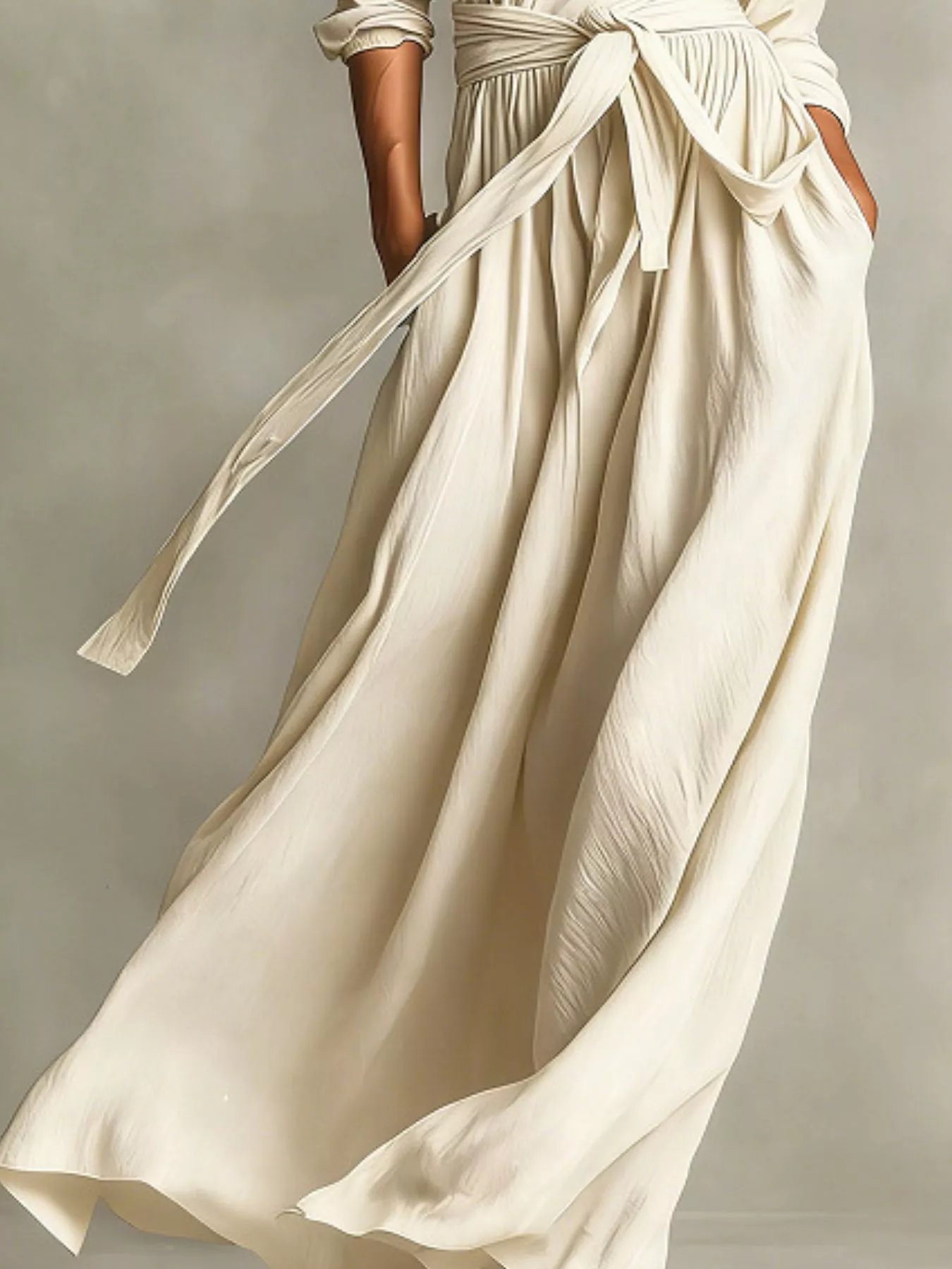 Full Size Long Sleeve Tie Waist Maxi Dress Plus Size - Image 6