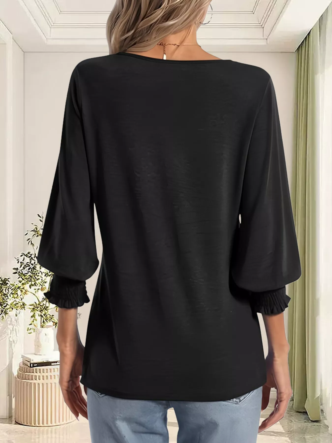 Full Size Notched 3/4 Sleeve Top Plus Size - Image 9
