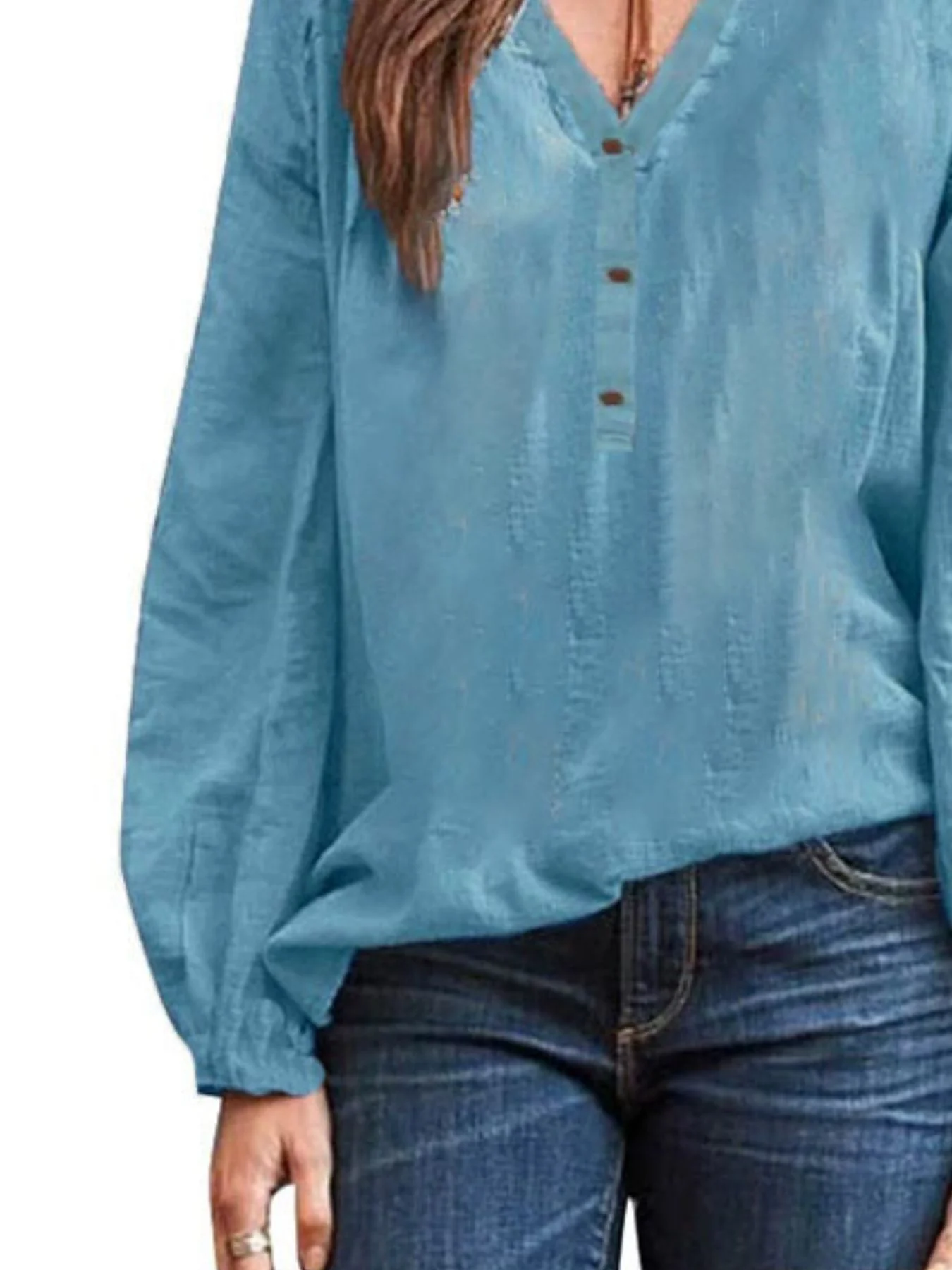 Full Size Notched Long Sleeve Blouse Plus Size - Image 3
