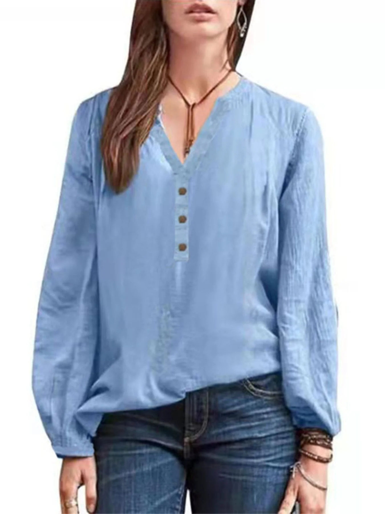 Full Size Notched Long Sleeve Blouse Plus Size - Image 4
