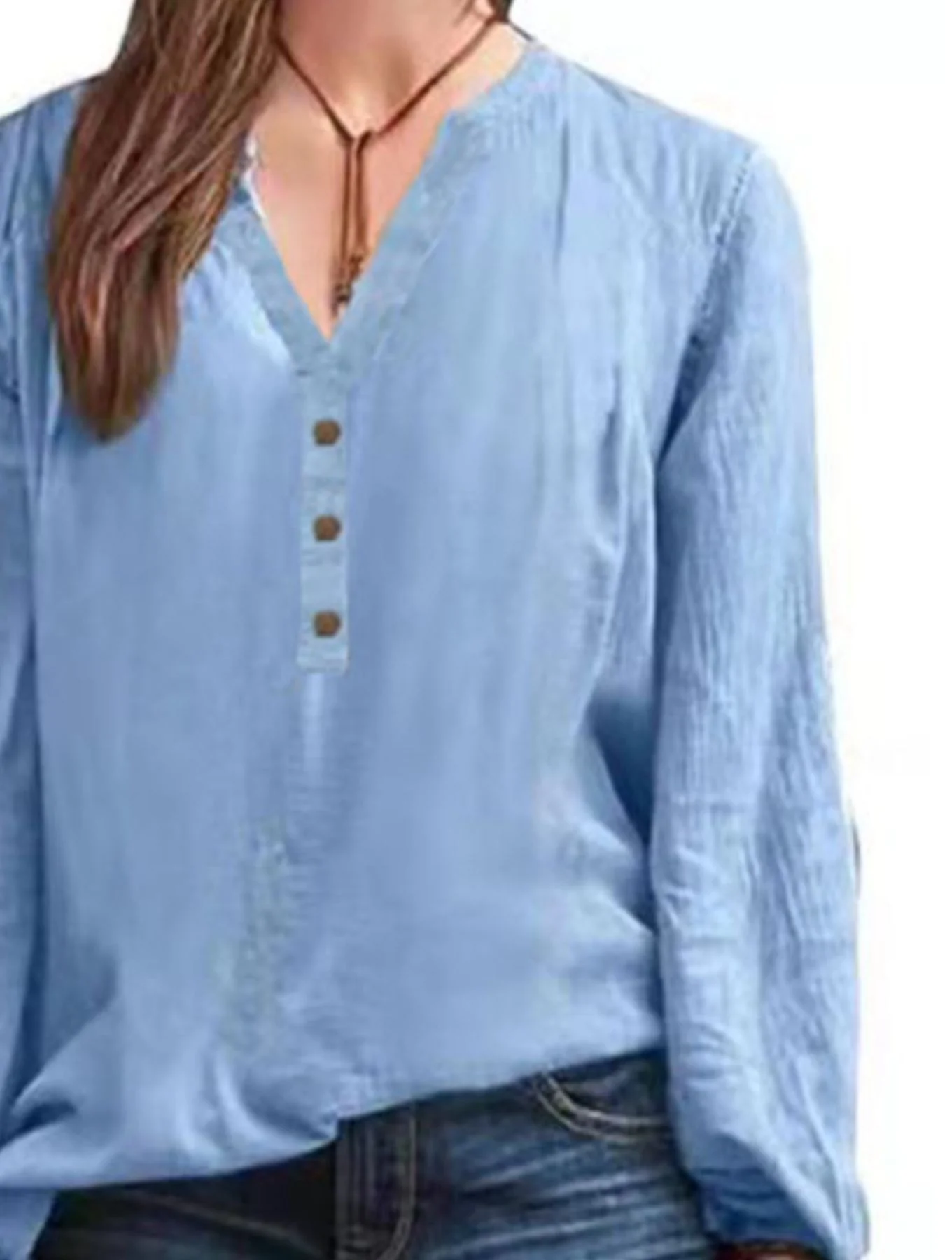Full Size Notched Long Sleeve Blouse Plus Size - Image 6