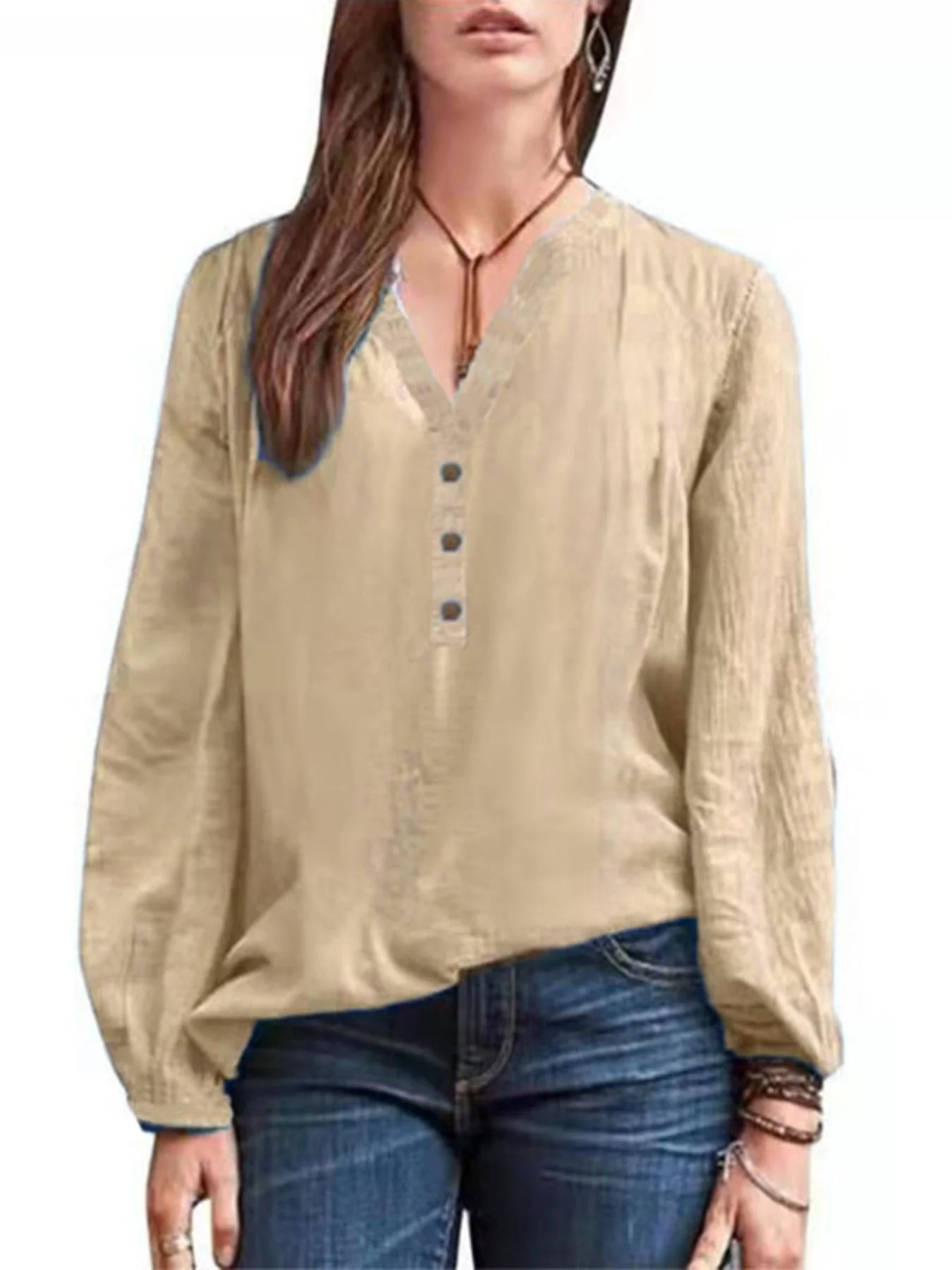Full Size Notched Long Sleeve Blouse Plus Size - Image 7