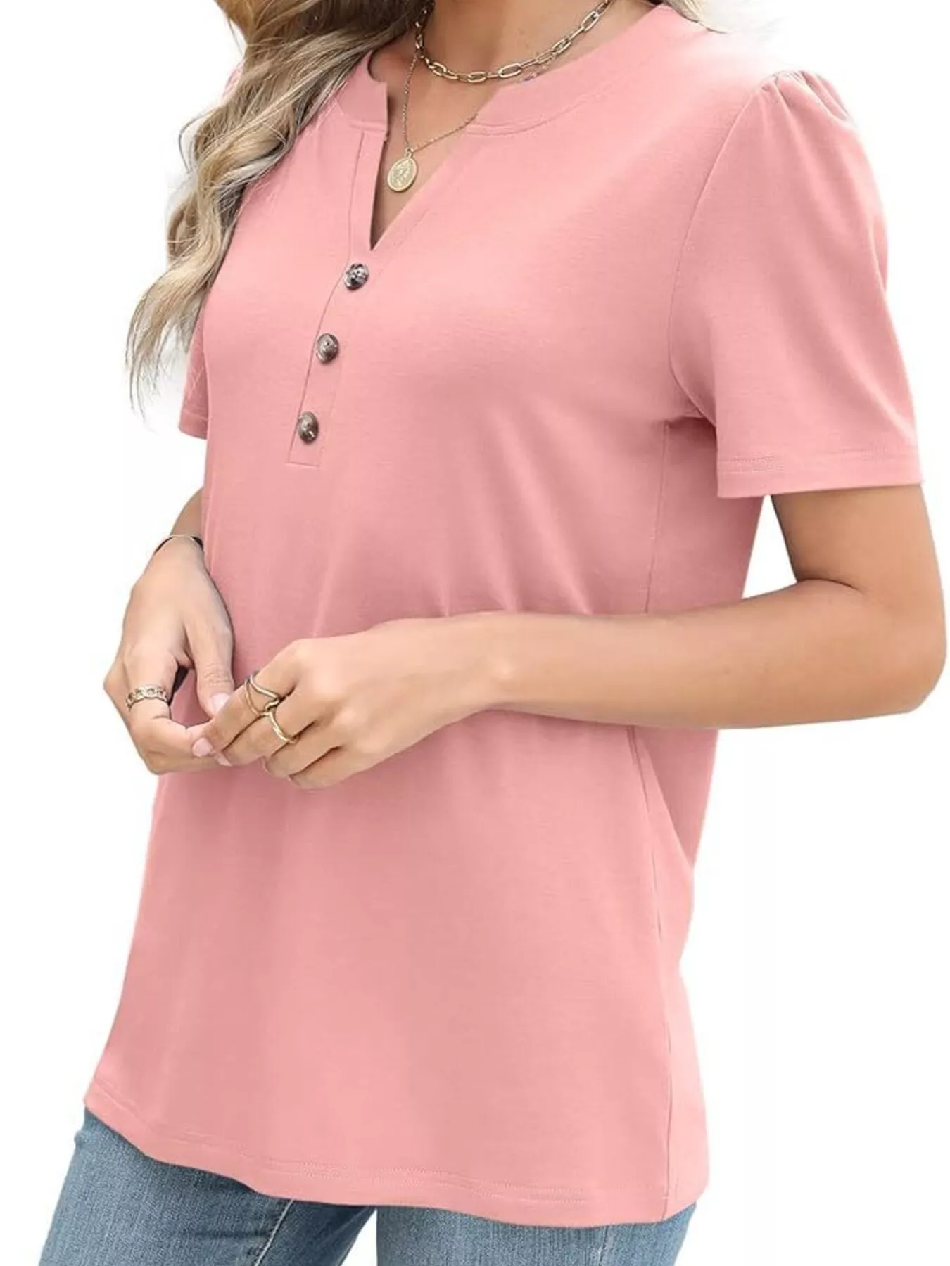 Full Size Notched Short Sleeve Blouse Plus Size - Image 13