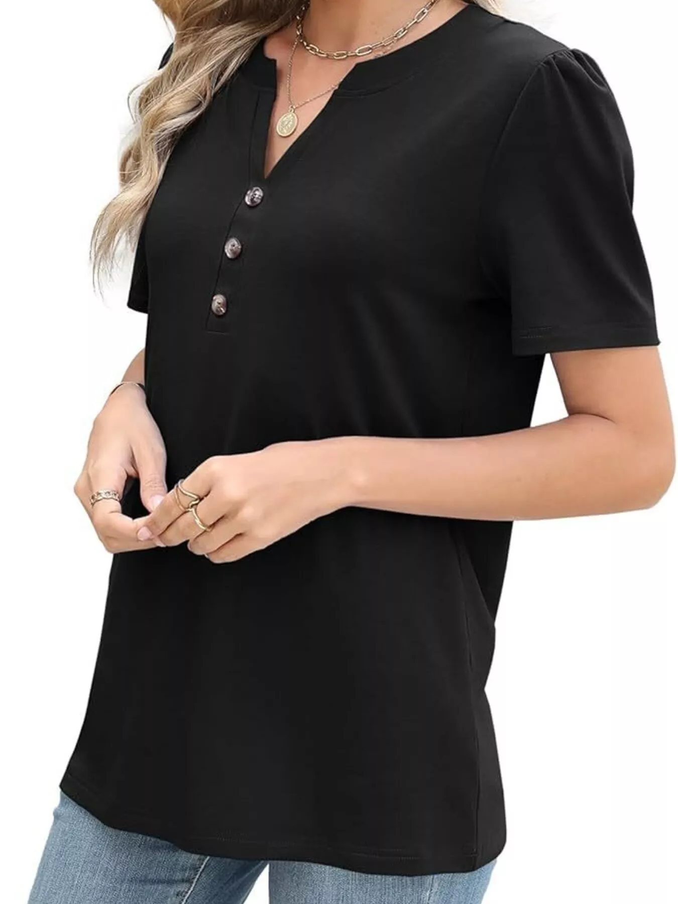 Full Size Notched Short Sleeve Blouse Plus Size - Image 16