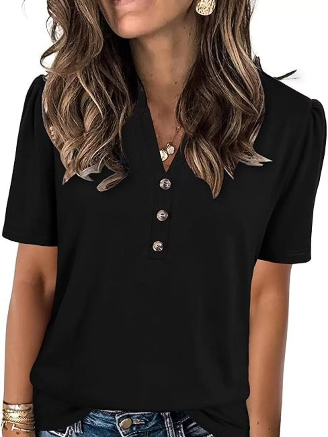 Full Size Notched Short Sleeve Blouse Plus Size - Image 17