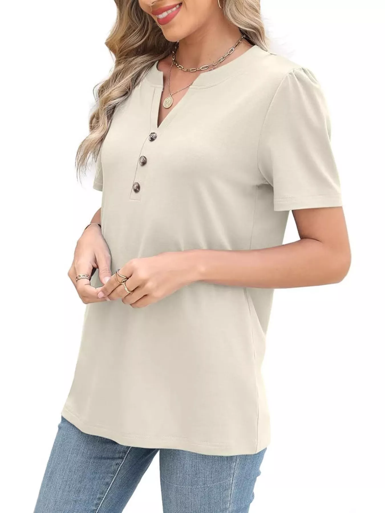 Full Size Notched Short Sleeve Blouse Plus Size - Image 20