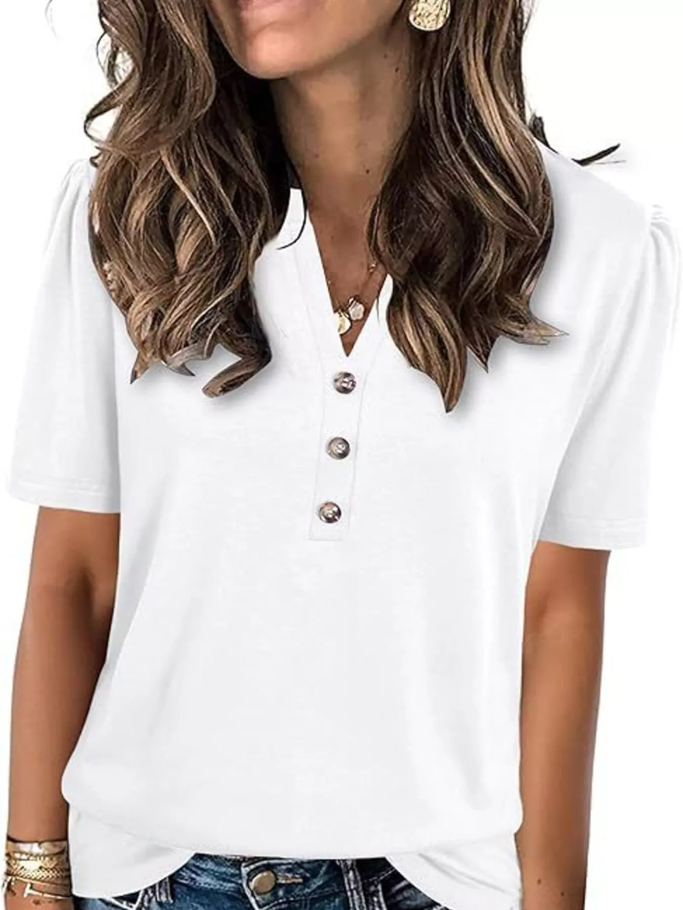 Full Size Notched Short Sleeve Blouse Plus Size - Image 3