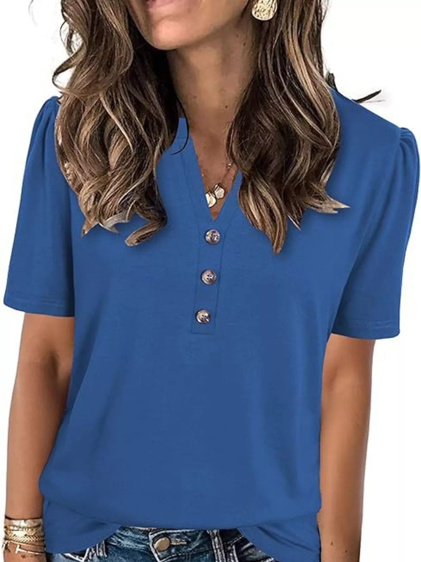 Full Size Notched Short Sleeve Blouse Plus Size - Image 7