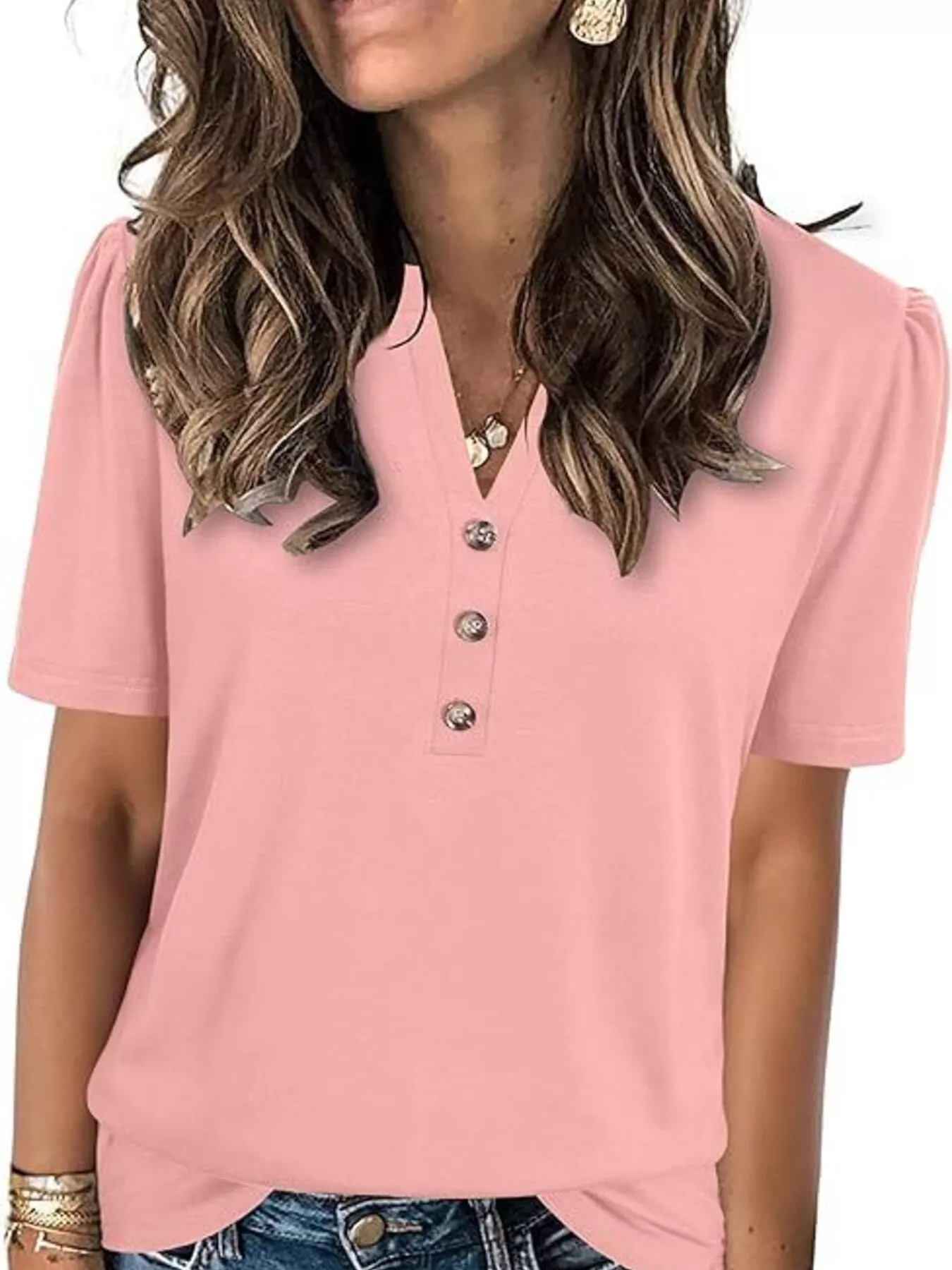 Full Size Notched Short Sleeve Blouse Plus Size - Image 9