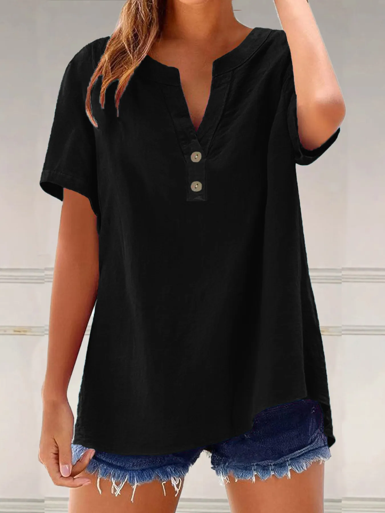 Full Size Notched Short Sleeve Blouse Plus Size - Image 10