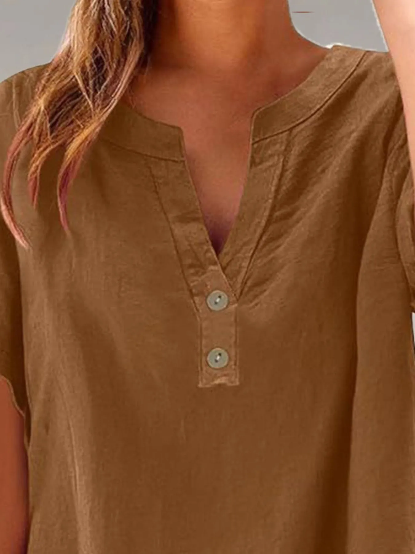 Full Size Notched Short Sleeve Blouse Plus Size - Image 14