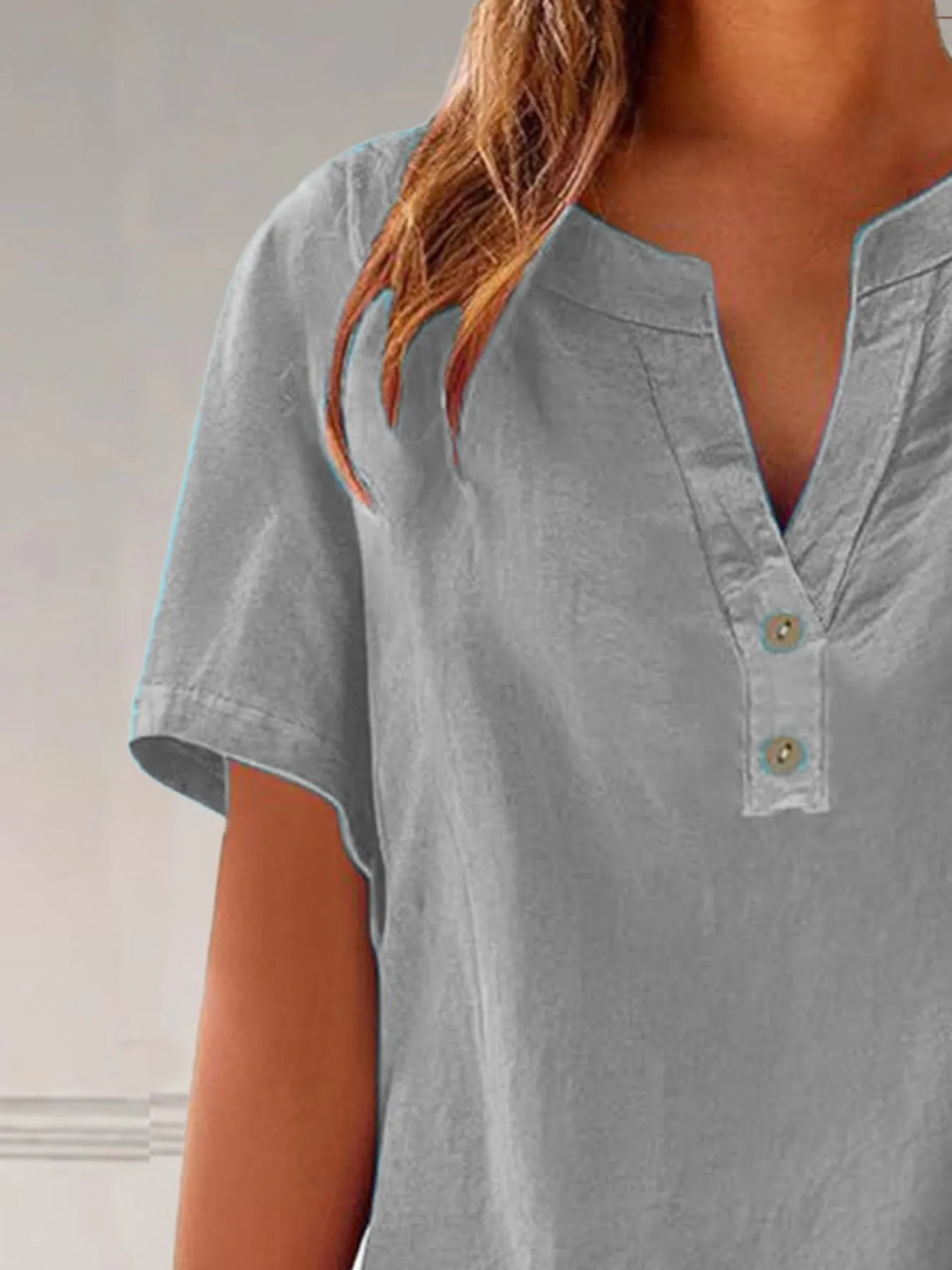 Full Size Notched Short Sleeve Blouse Plus Size - Image 18