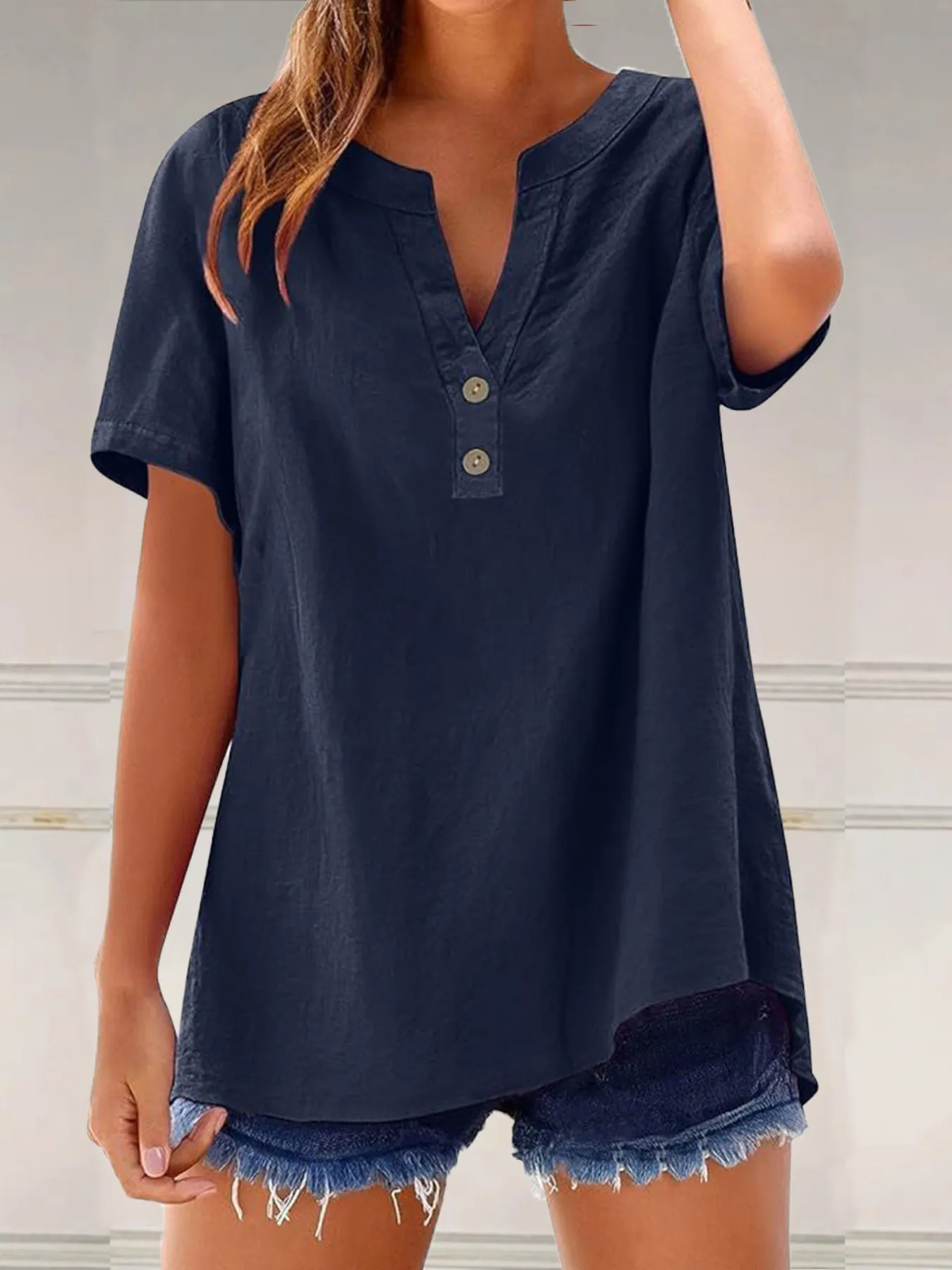 Full Size Notched Short Sleeve Blouse Plus Size - Image 19