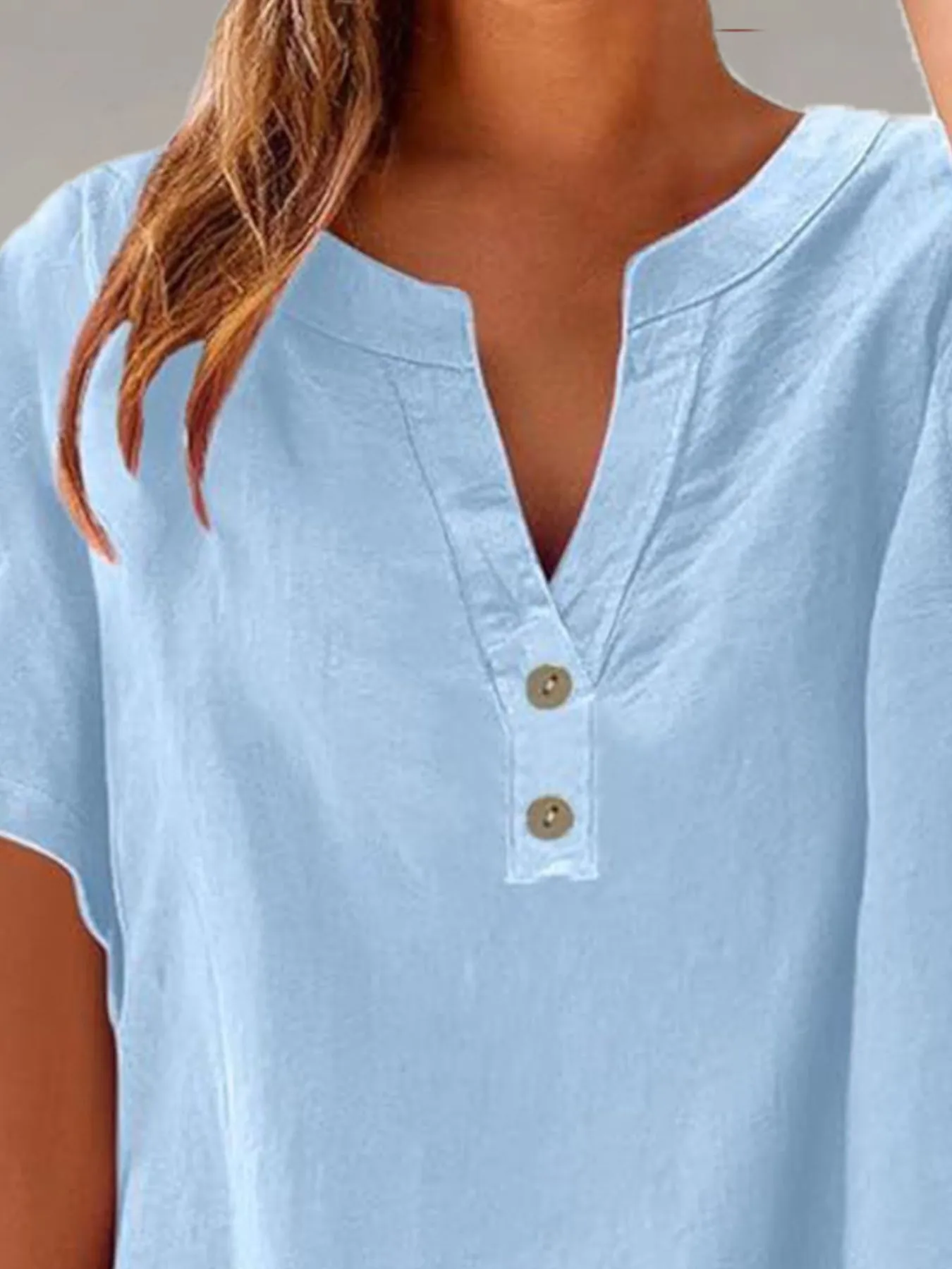 Full Size Notched Short Sleeve Blouse Plus Size - Image 2