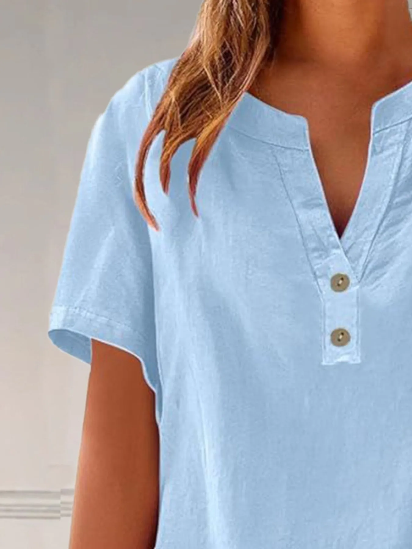 Full Size Notched Short Sleeve Blouse Plus Size - Image 3
