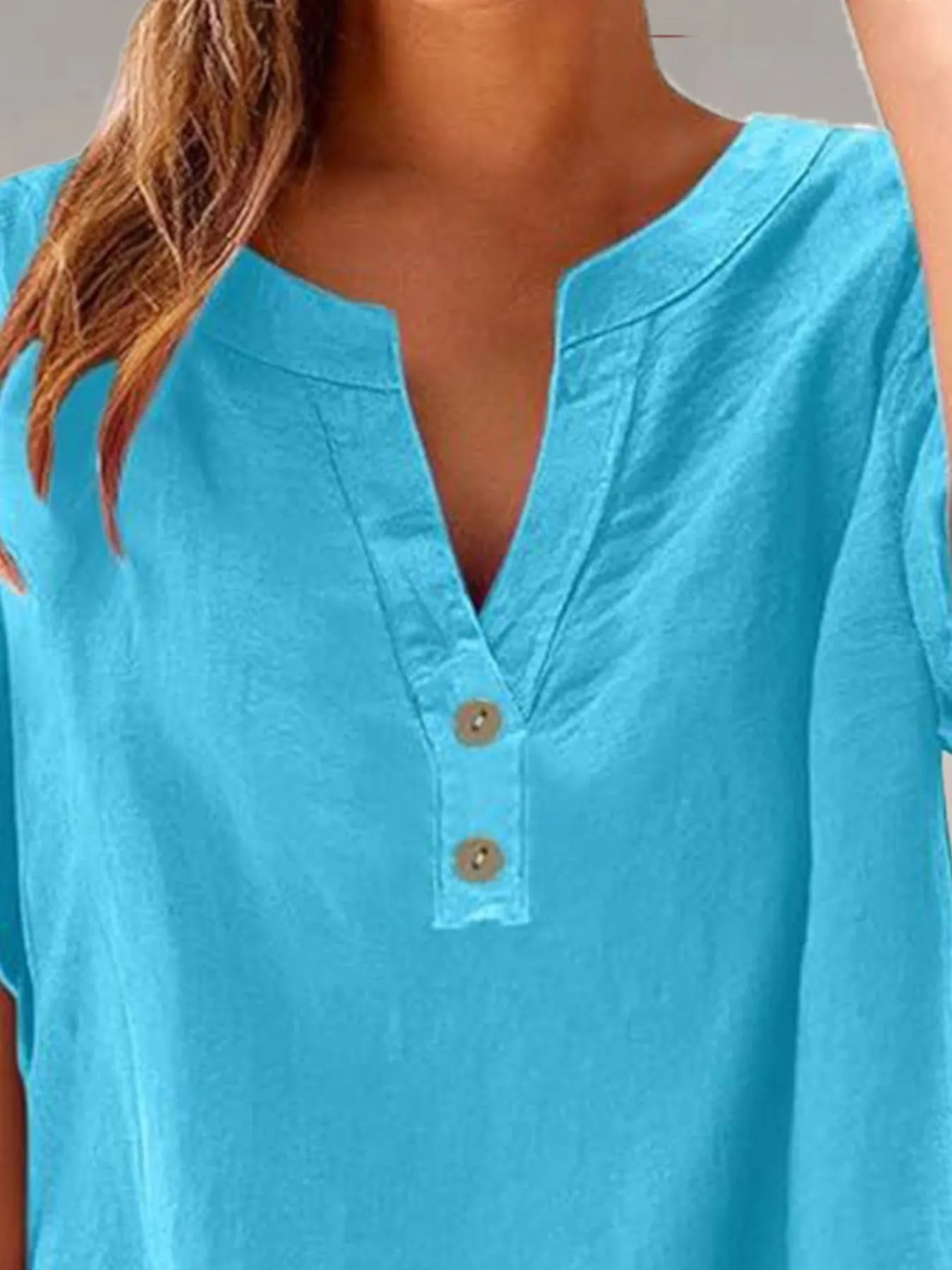 Full Size Notched Short Sleeve Blouse Plus Size - Image 5