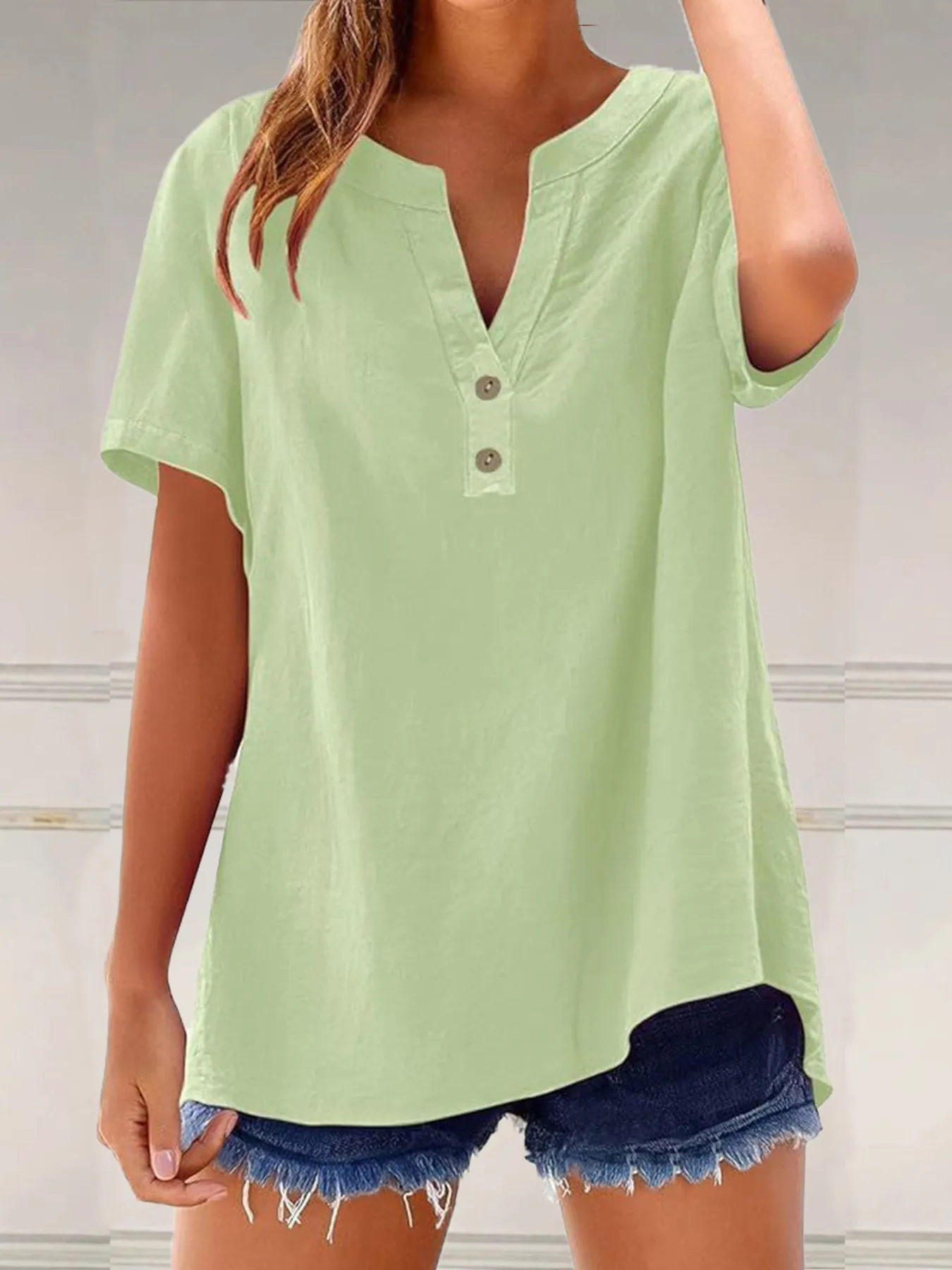 Full Size Notched Short Sleeve Blouse Plus Size - Image 7