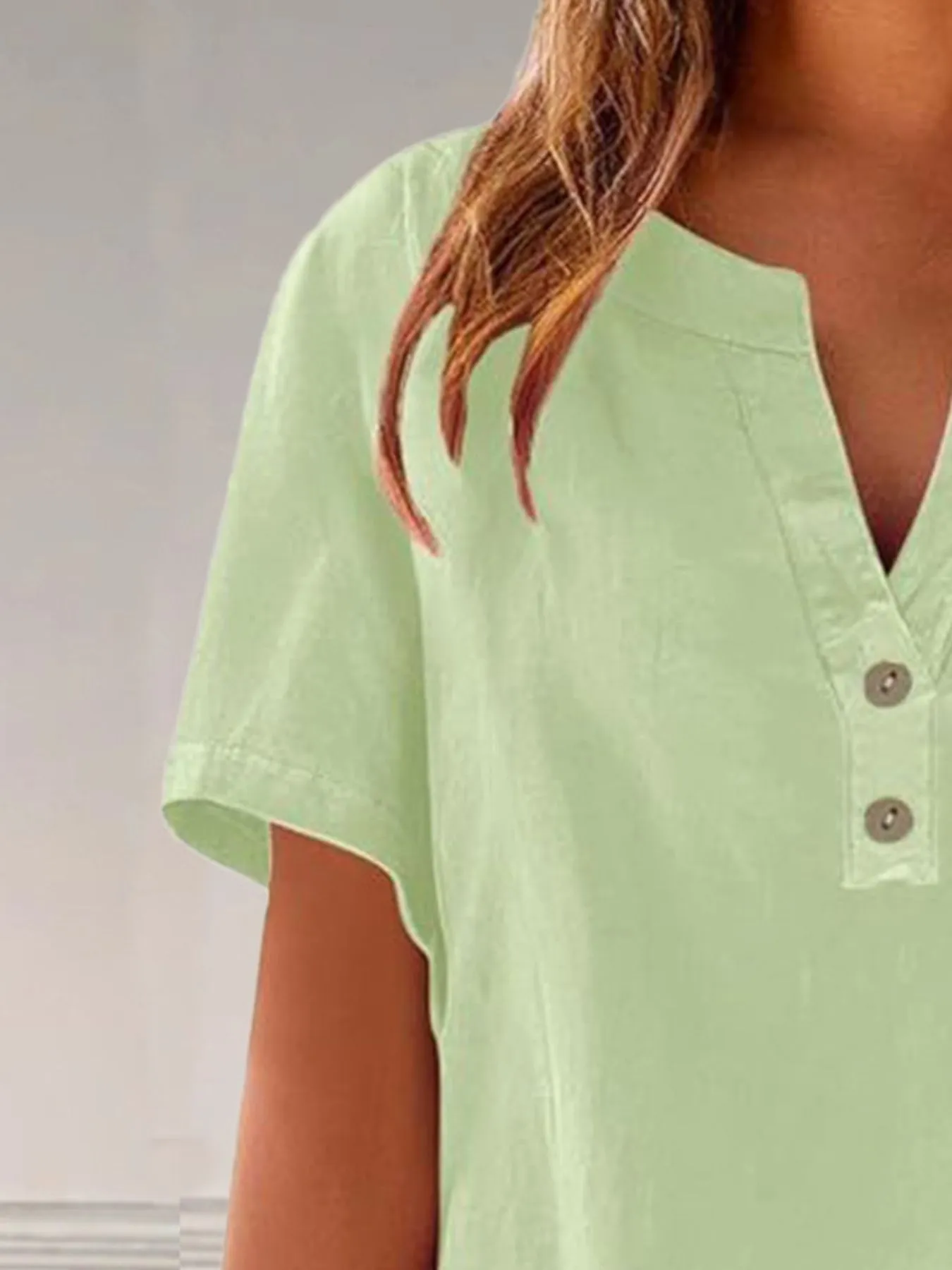 Full Size Notched Short Sleeve Blouse Plus Size - Image 9