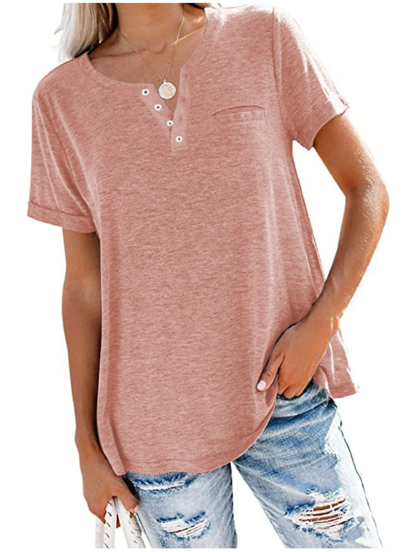 Full Size Notched Short Sleeve T-Shirt Plus Size - Image 4