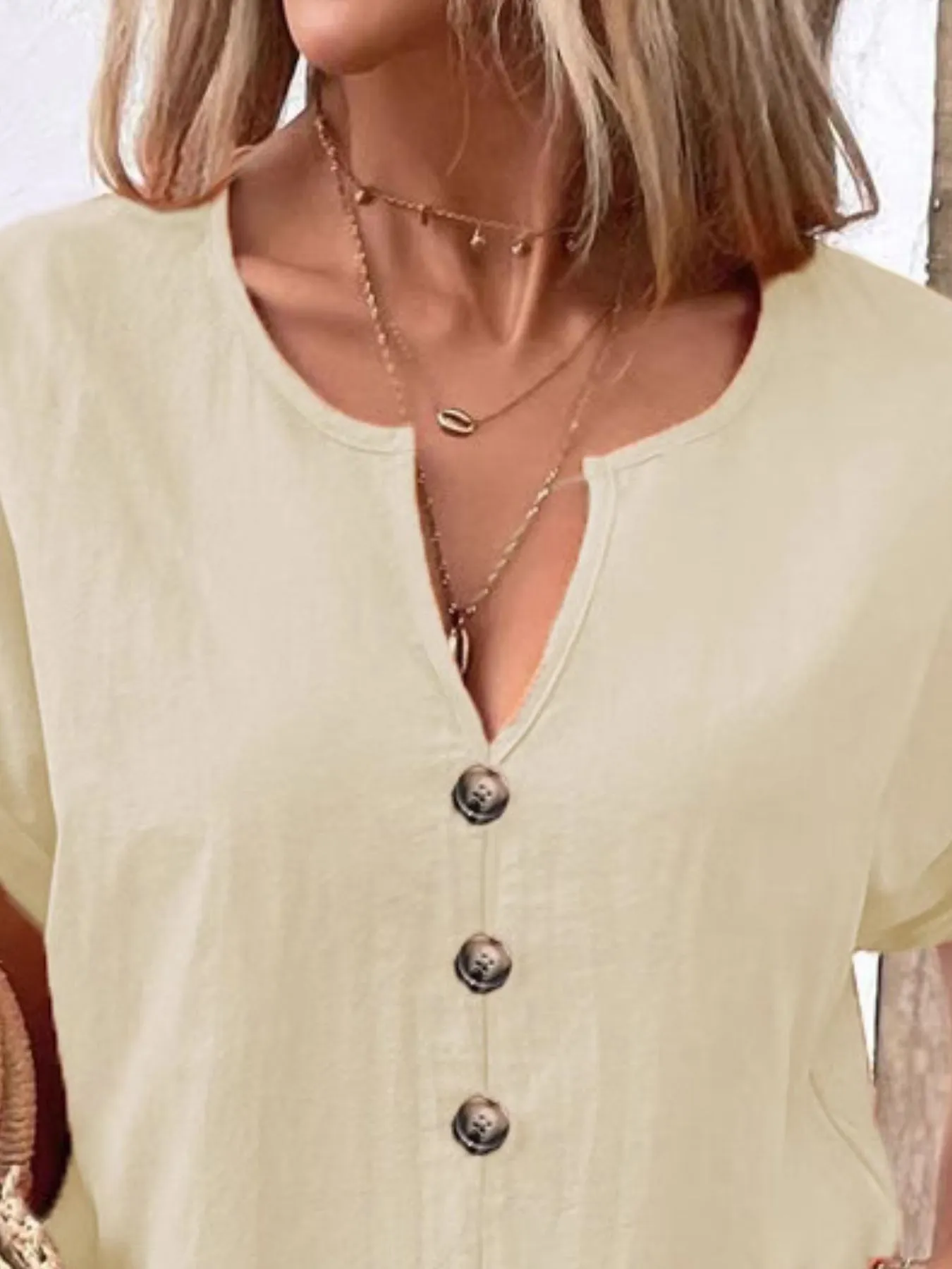 Full Size Notched Short Sleeve Top Plus Size - Image 3