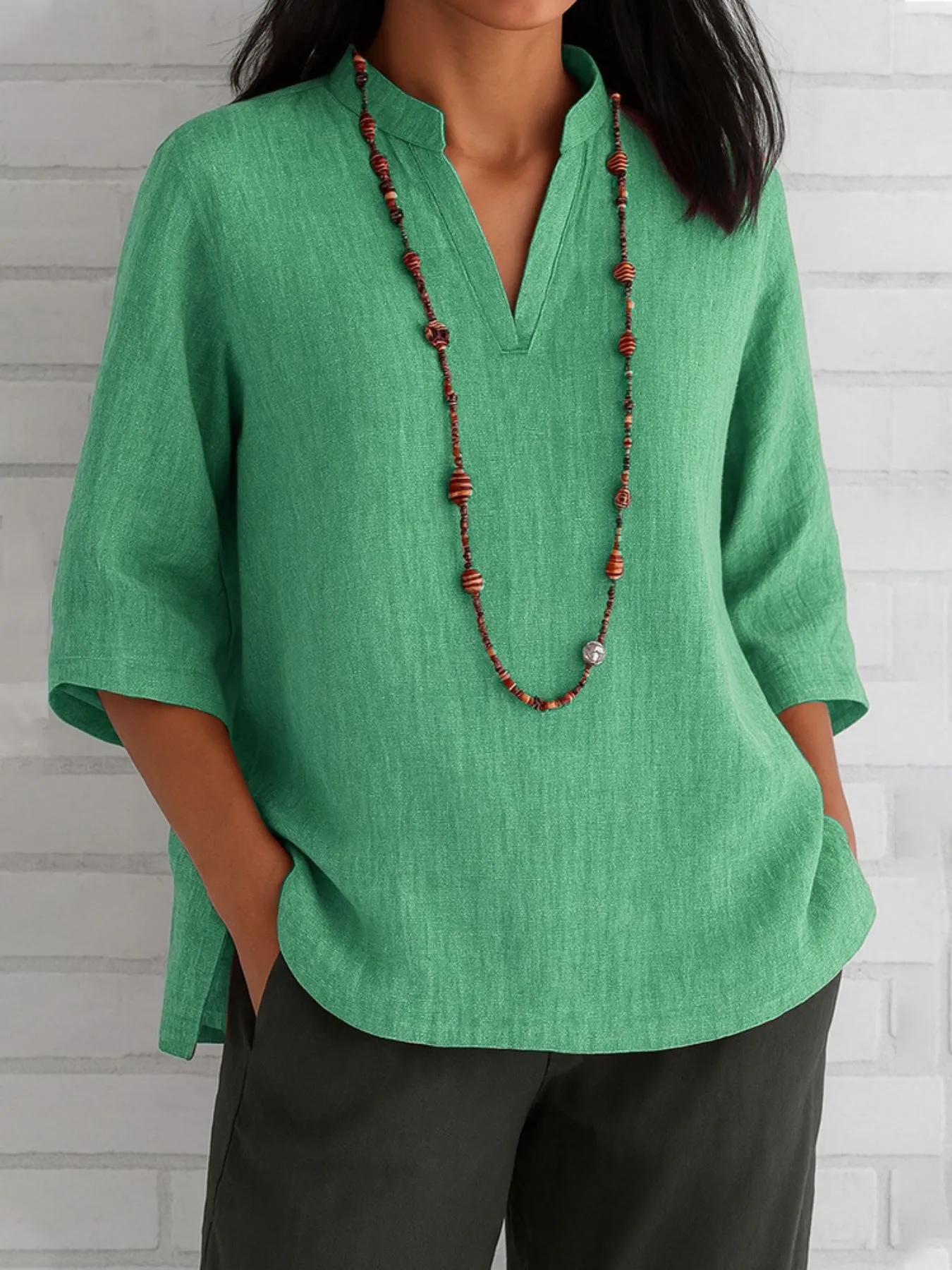Full Size Notched Three-Quarter Sleeves Blouse Plus Size - Image 10