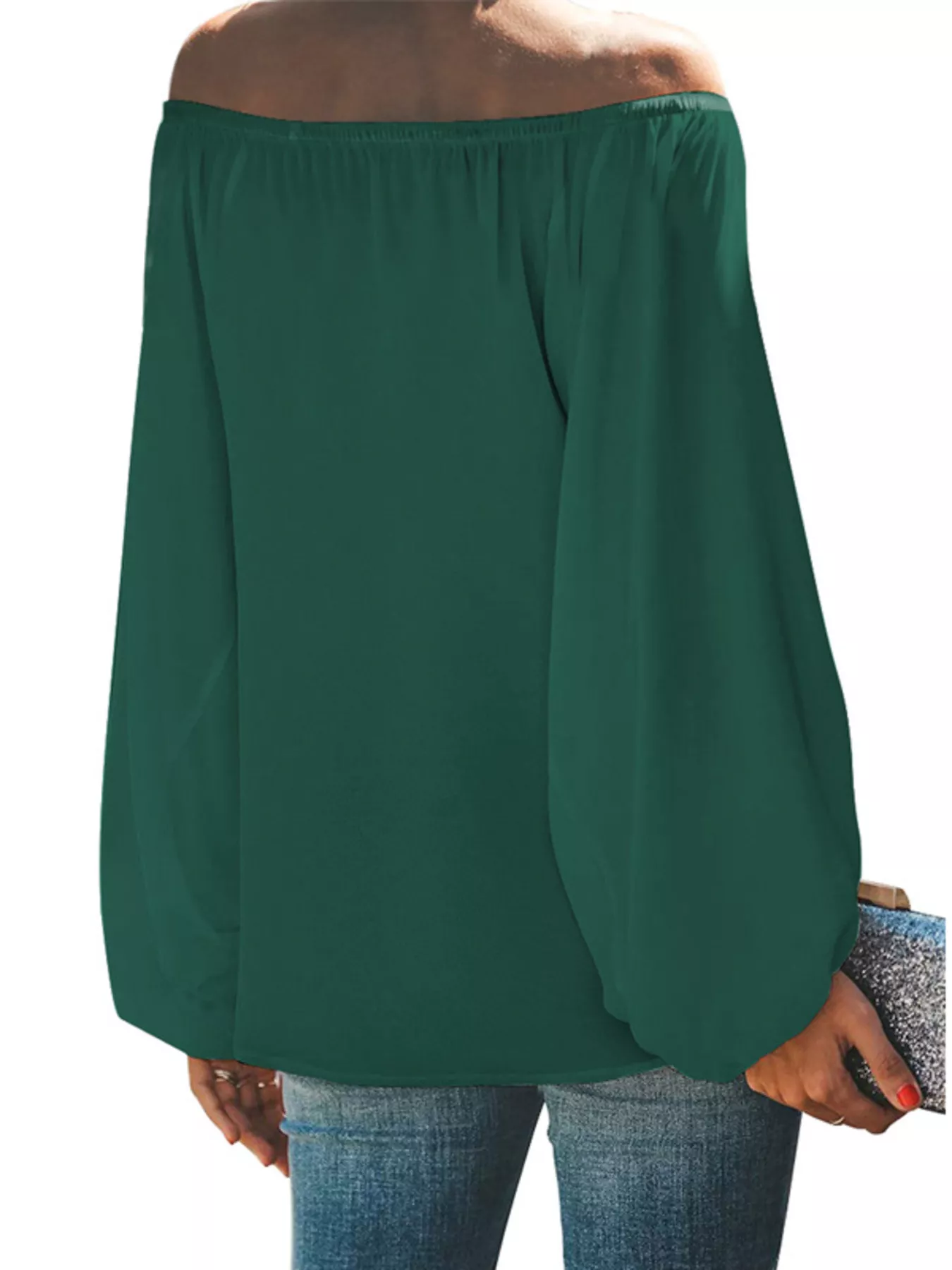 Full Size Off-Shoulder Balloon Sleeve Blouse Plus Size - Image 6