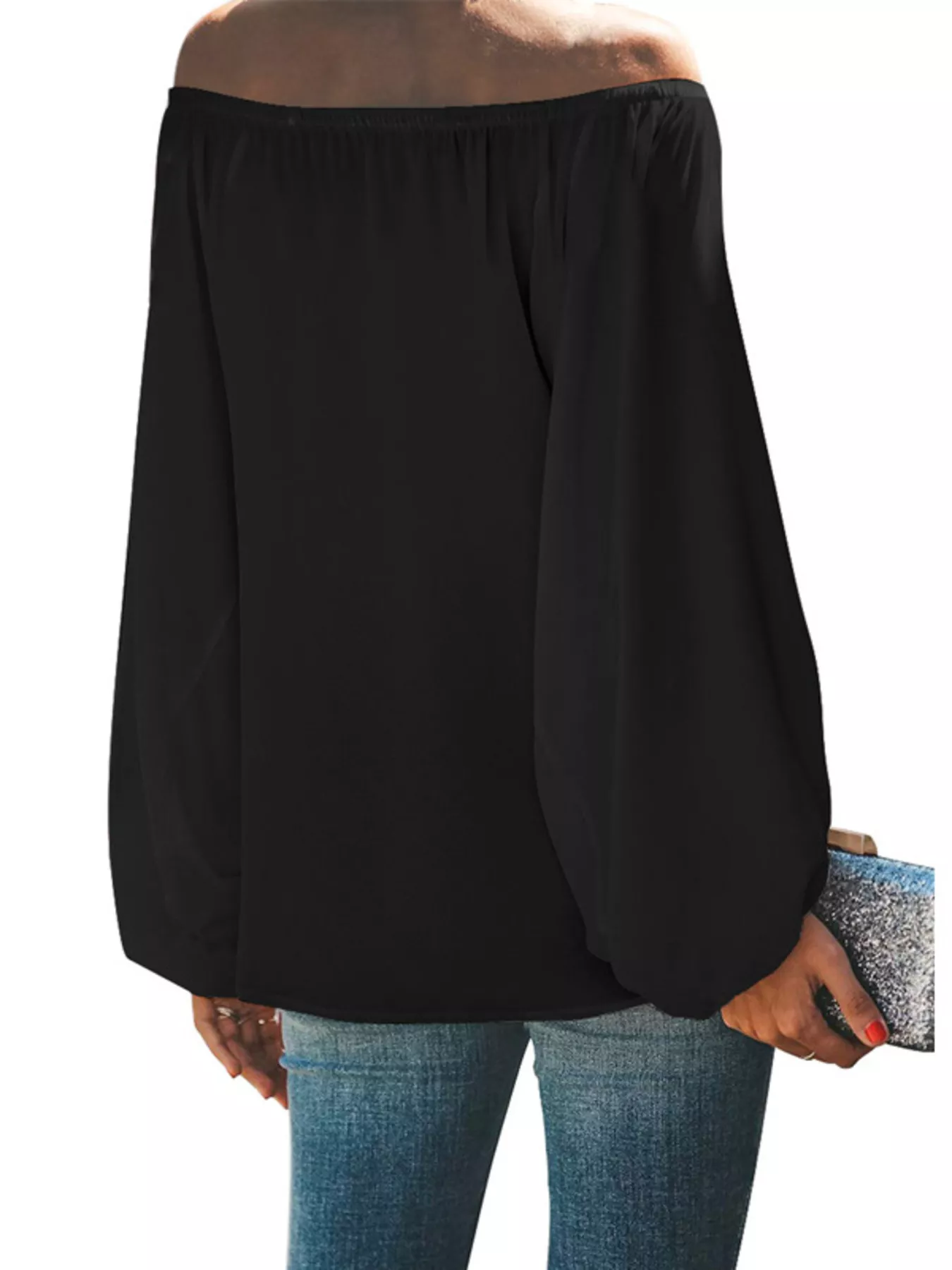 Full Size Off-Shoulder Balloon Sleeve Blouse Plus Size - Image 8