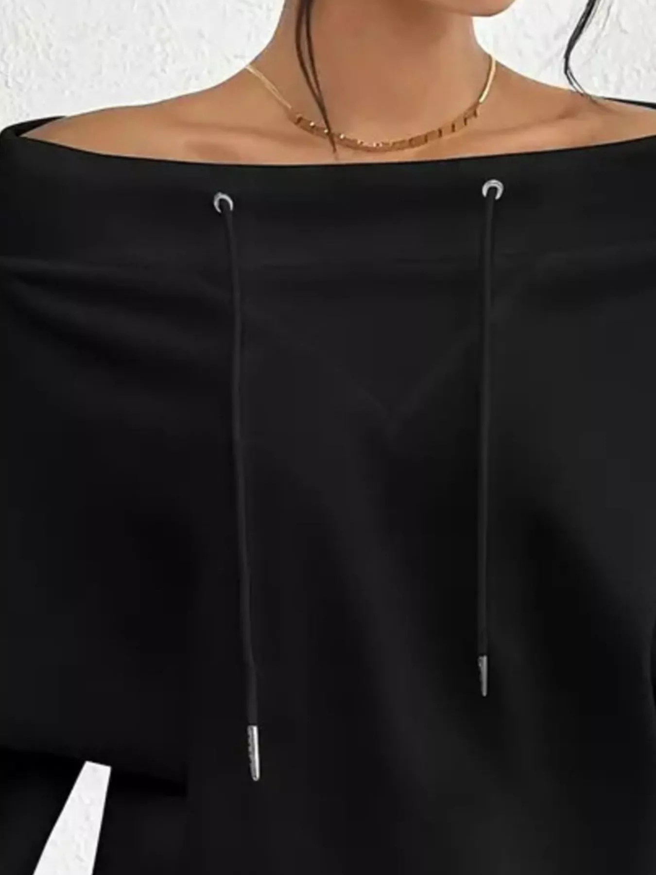 Full Size Off-Shoulder Drawstring Long Sleeve Top Plus Size - Image 2