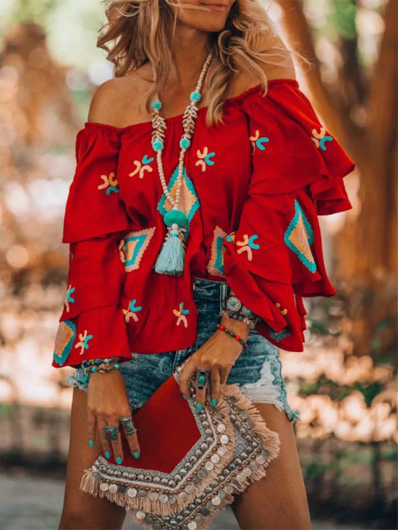 Full Size Off-Shoulder Layered Sleeve Blouse Plus Size - Image 3