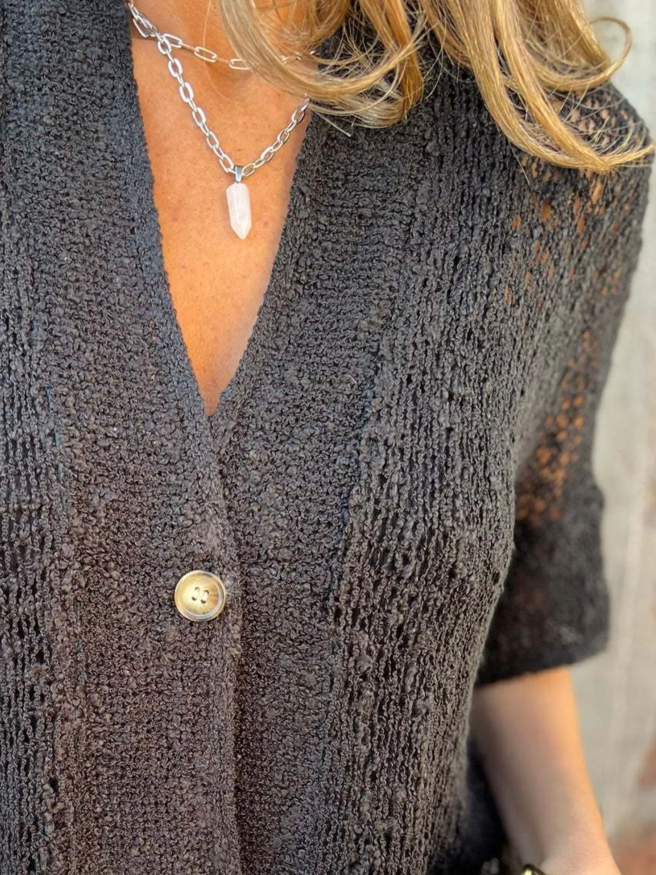Full Size One Button Half Sleeve Cardigan Plus Size - Image 10