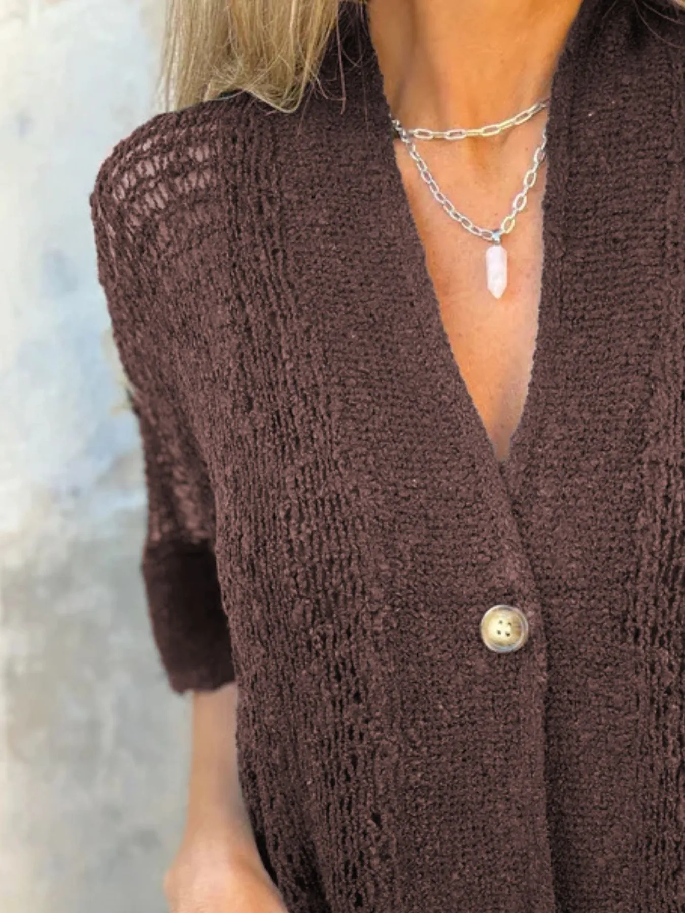 Full Size One Button Half Sleeve Cardigan Plus Size - Image 12