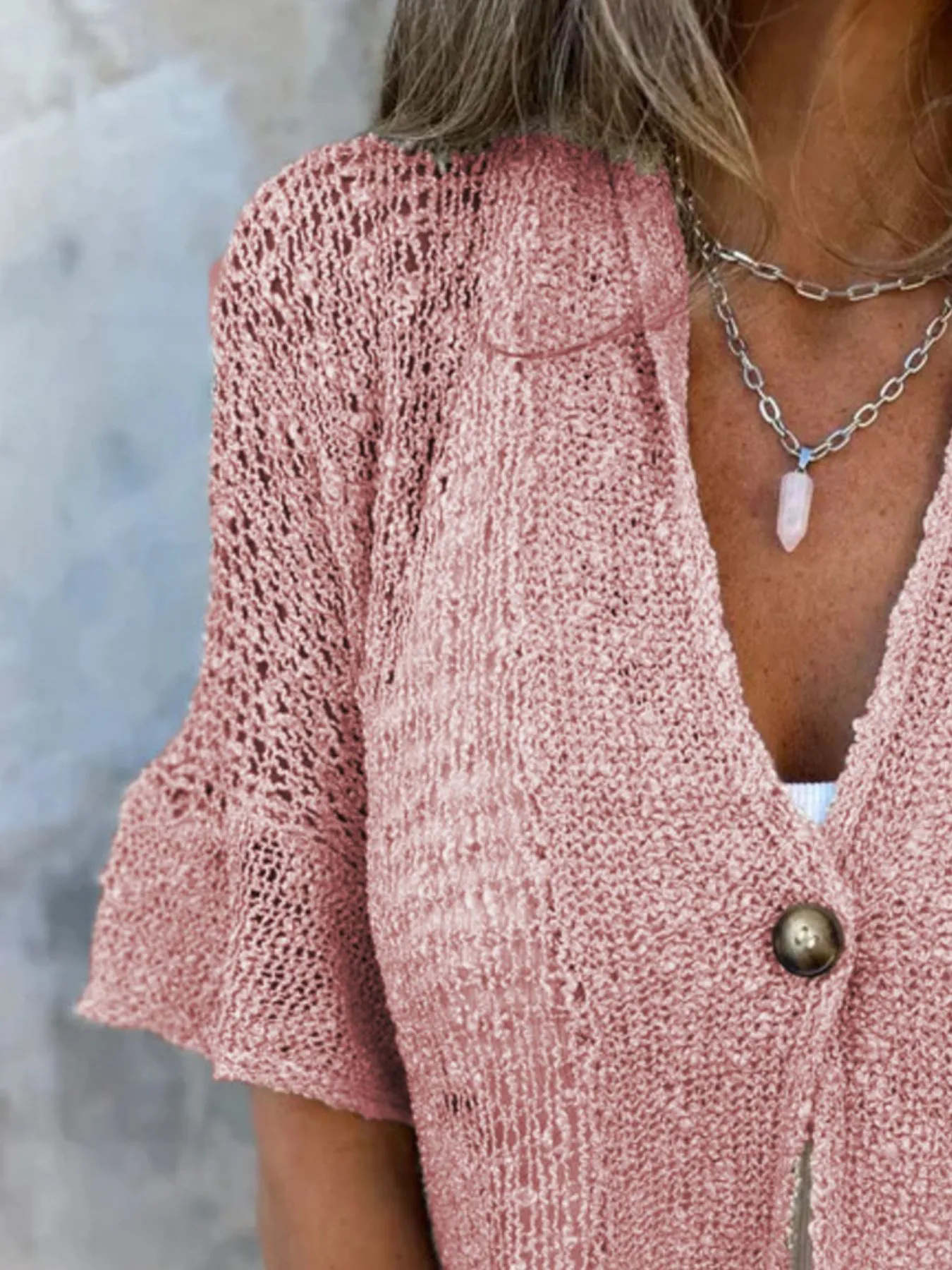 Full Size One Button Half Sleeve Cardigan Plus Size - Image 18